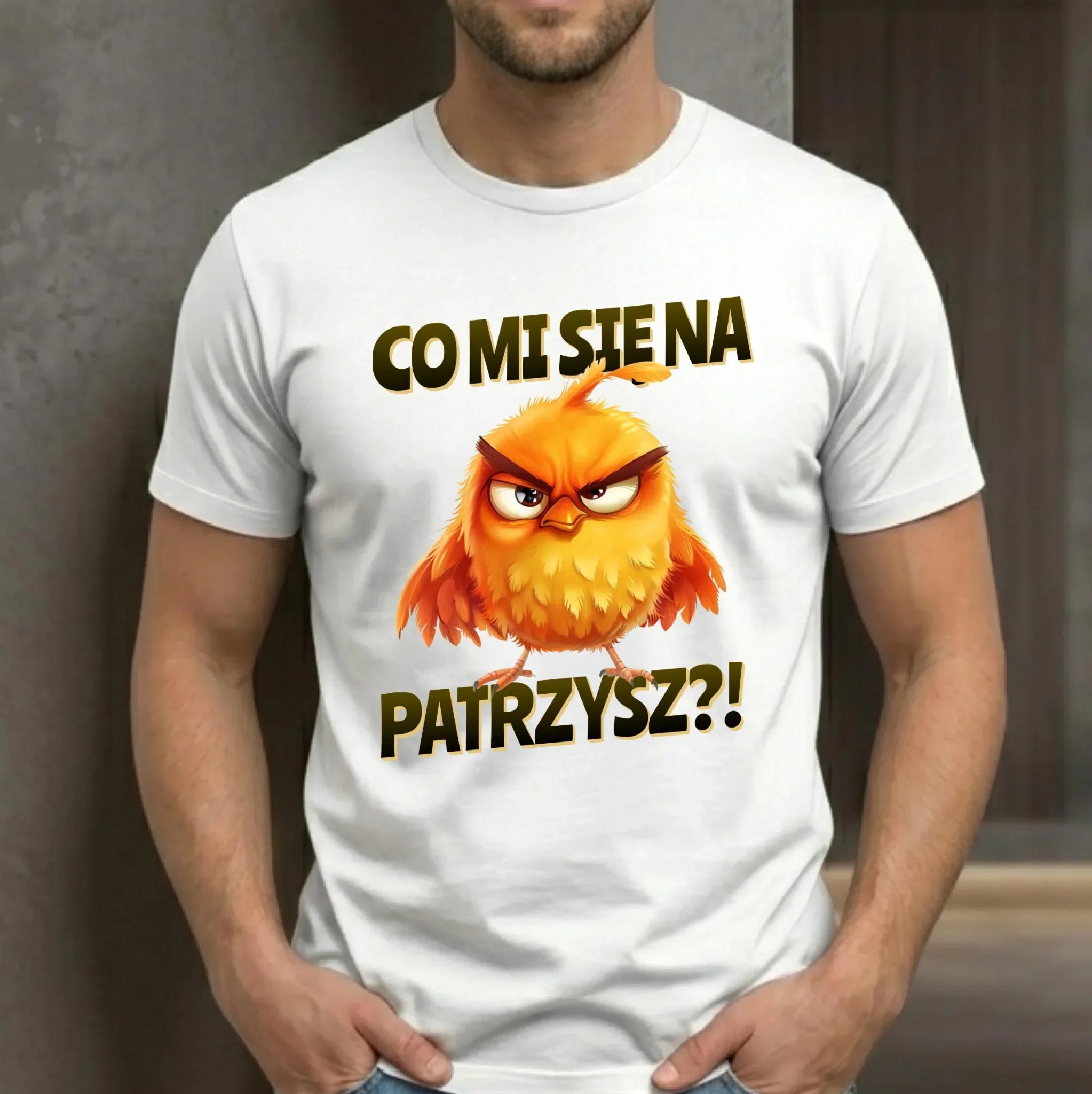 Śmieszna koszulka męska - Prezent dla chłopaka kolegi - Co mi się na ptaka patrzysz DCH24 - StoryCups.pl