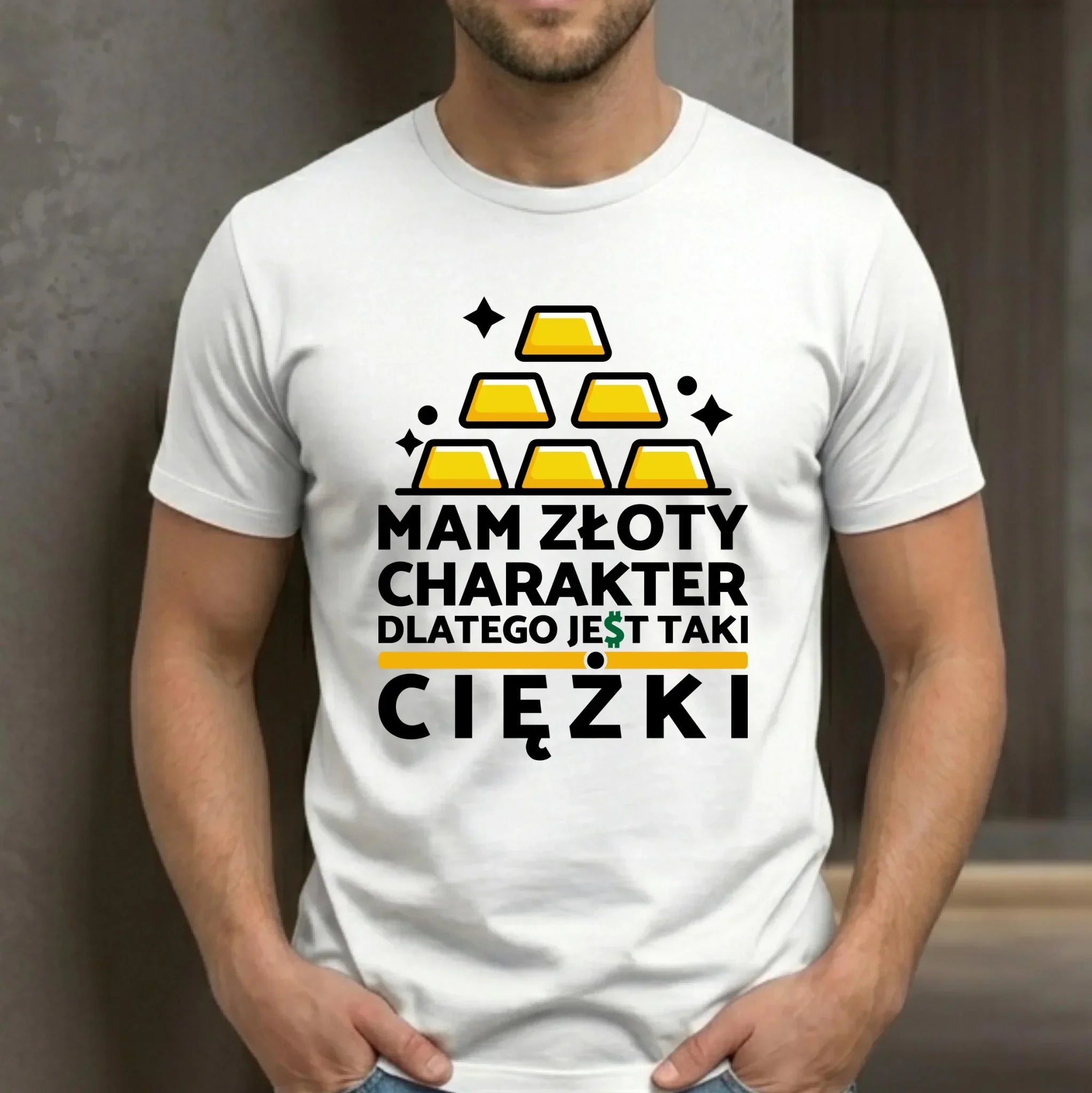 Koszulka męska - prezent dla chłopaka - Złoty charakter DCH16 - StoryCups.pl