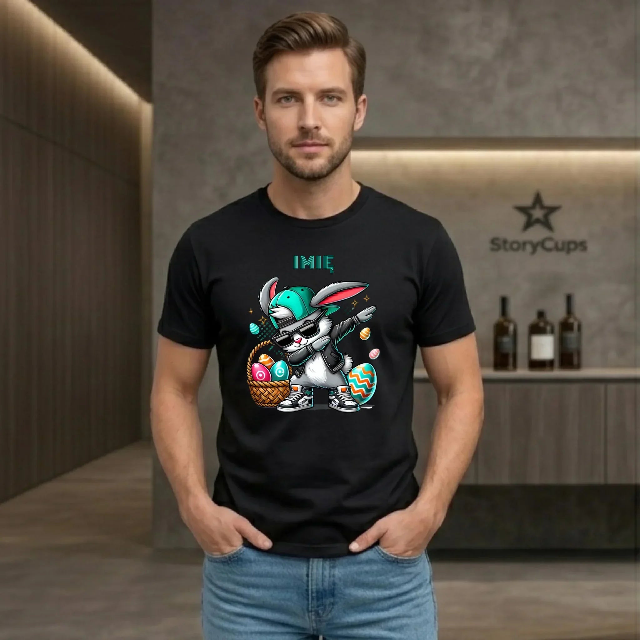 Koszulka męska wielkanocna - Zajączek Dab dance - personalizowana WN09 - StoryCups.pl