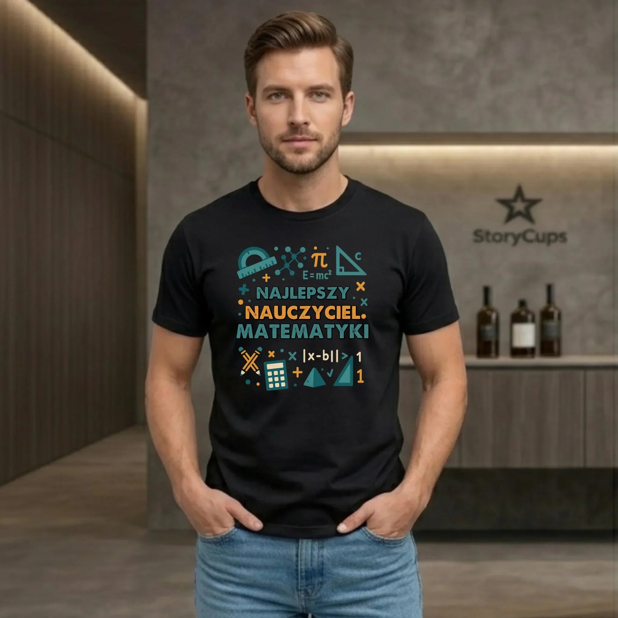 Koszulka męska dla nauczyciela - Najlepszy nauczyciel matematyki N74 - StoryCups.pl