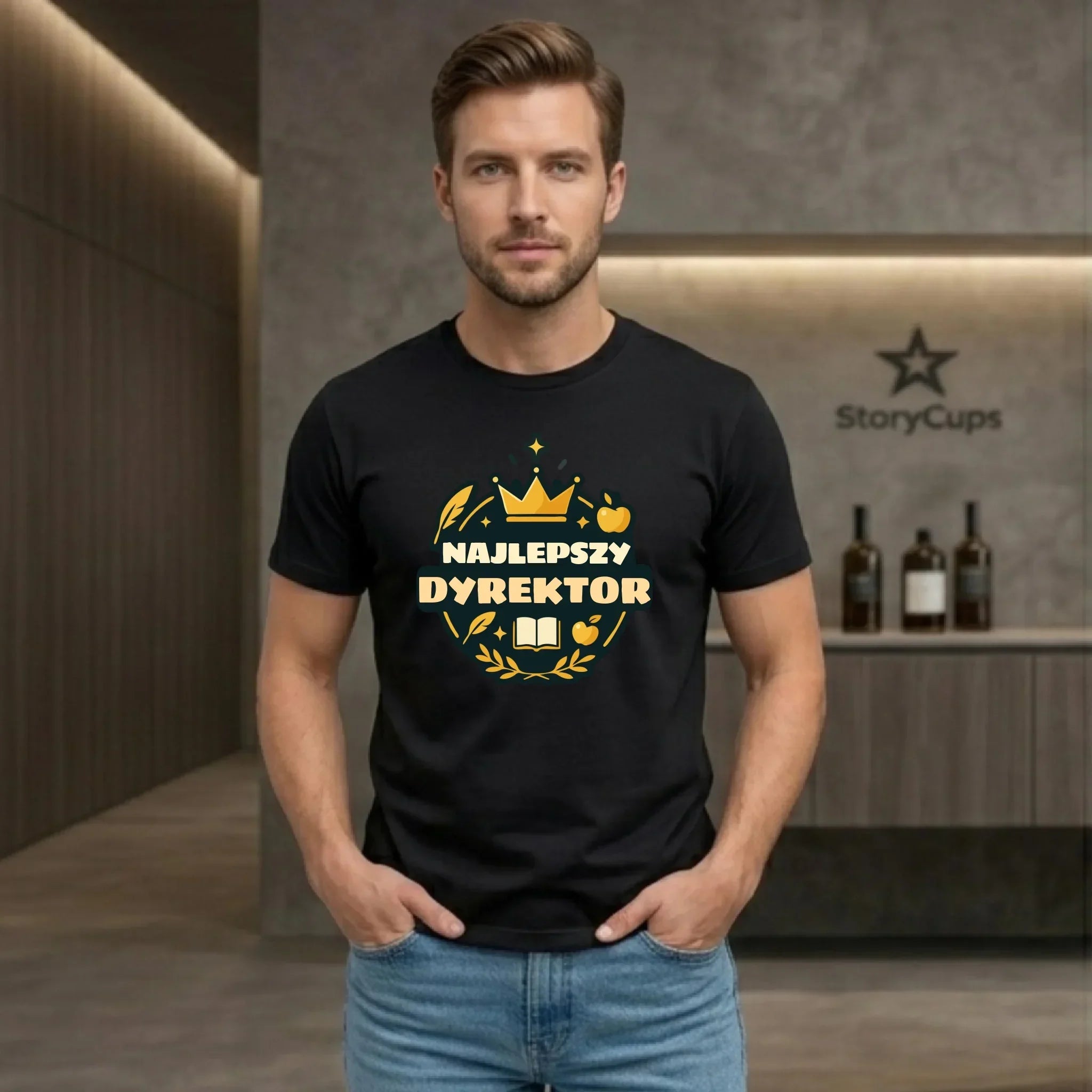 Koszulka męska dla dyrektora szkoły - Najlepszy Dyrektor N48 - StoryCups.pl