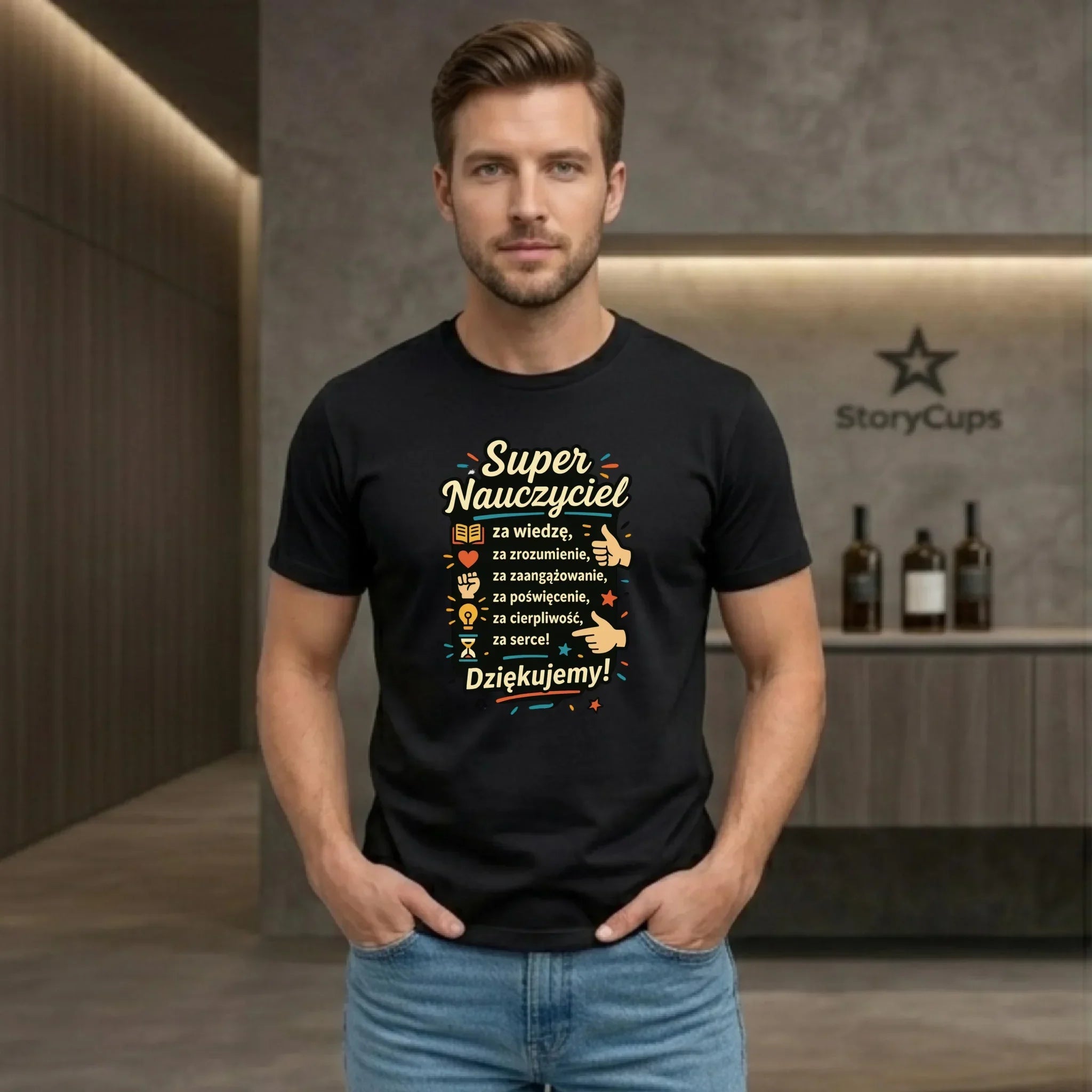 Koszulka męska dla nauczyciela - Super Nauczyciel Dziękujemy N32 - StoryCups.pl
