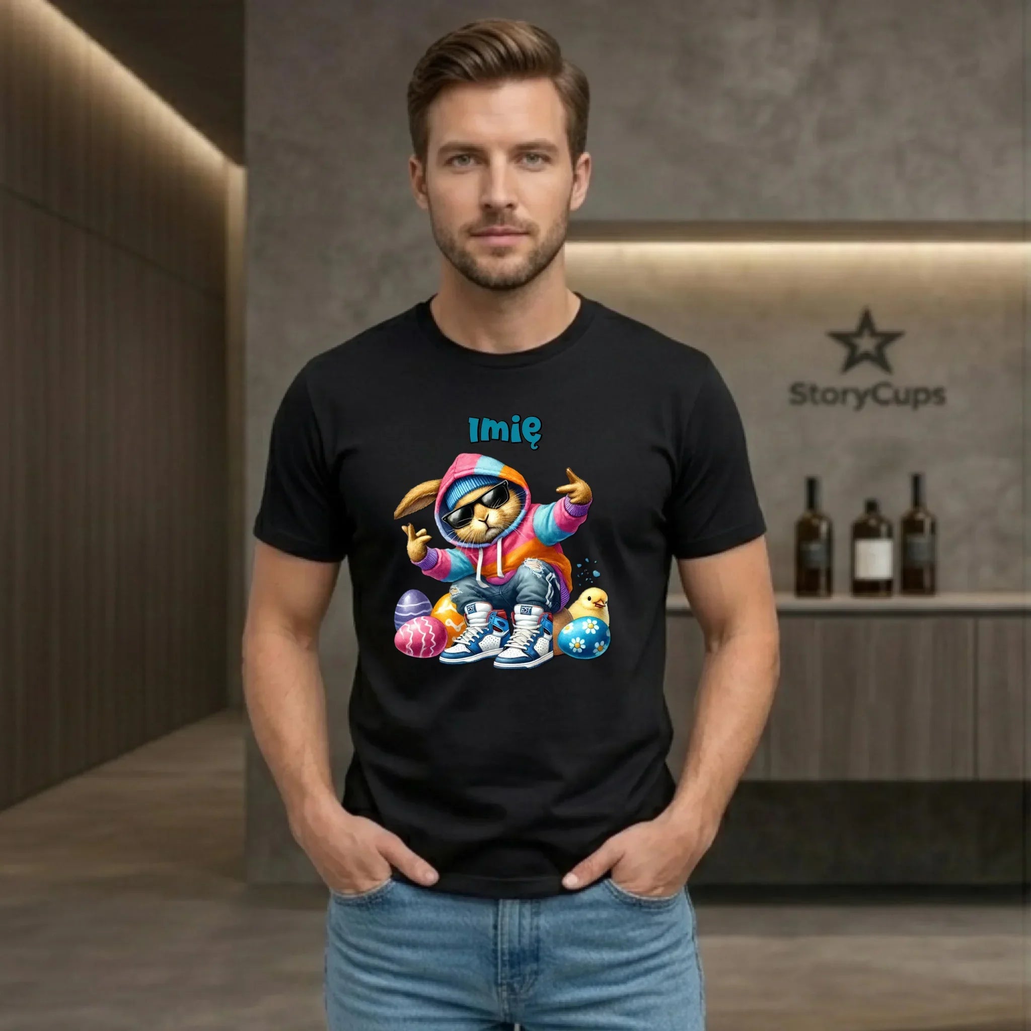 Koszulka męska na Wielkanoc - Sigma Zając w pisankach - Prezent personalizowany WN04 - StoryCups.pl