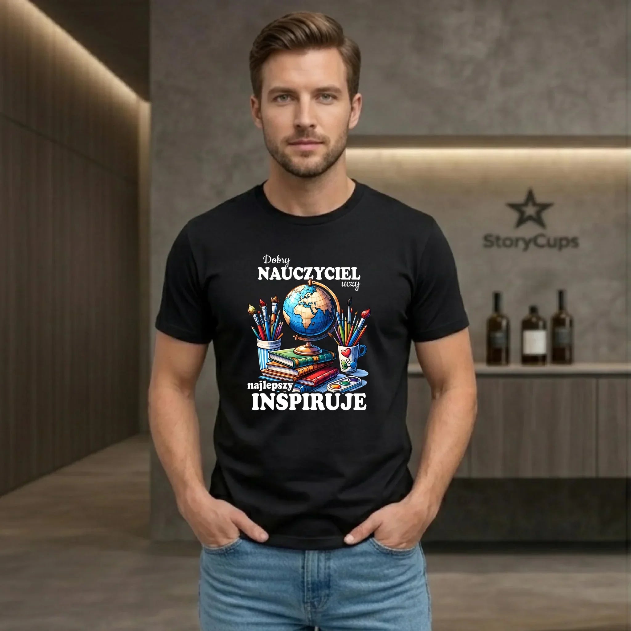Koszulka dla nauczyciela - Dobry nauczyciel uczy najlepszy inspiruje N72 - StoryCups.pl
