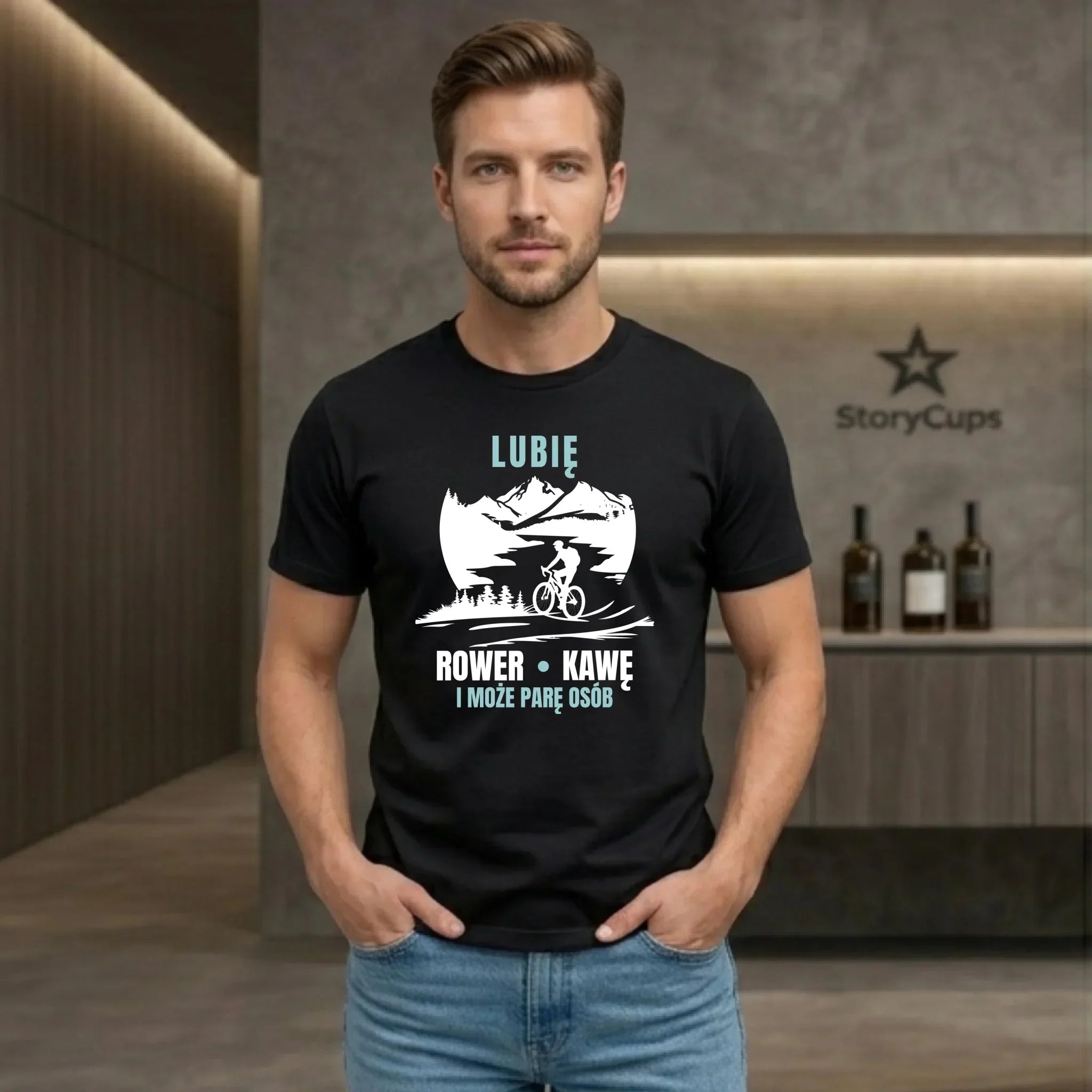 Koszulka męska dla rowerzysty - Lubię rower kawę i może parę osób HR05 - StoryCups.pl