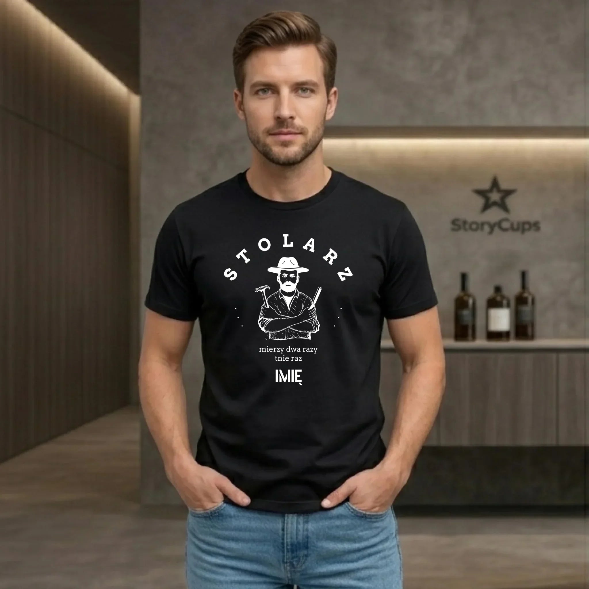 Koszulka męska dla stolarza - Mierzy dwa razy tnie raz - personalizowana ZS02 - StoryCups.pl
