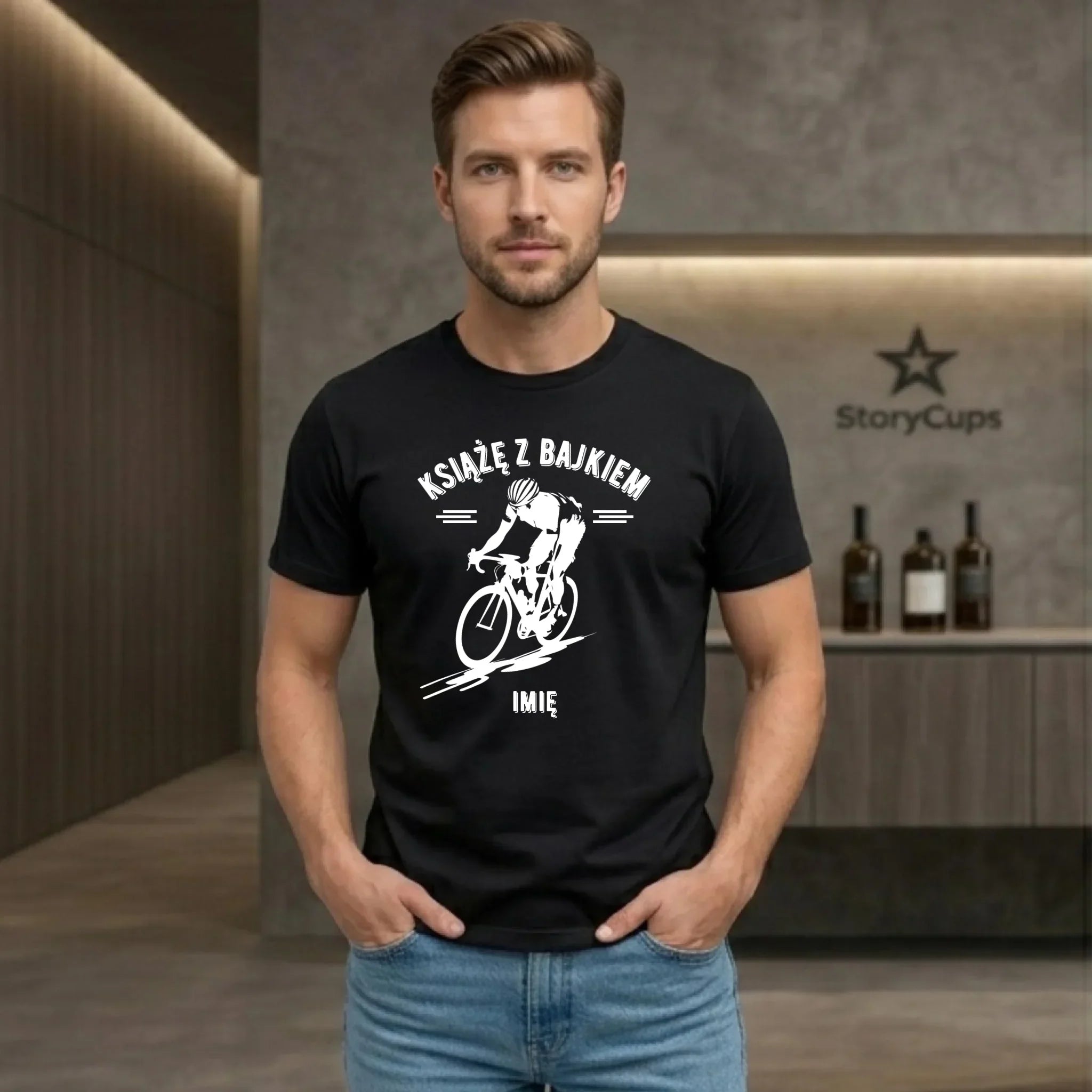 Koszulka męska dla rowerzysty - Książę z bajkiem - personalizowana HR01 - StoryCups.pl