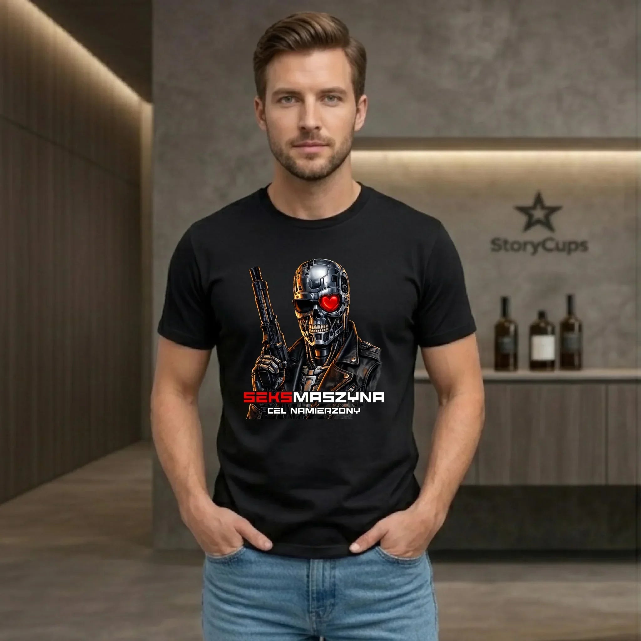Koszulka męska dla faceta - Cyborg z sercem Seks maszyna DCH32 - StoryCups.pl