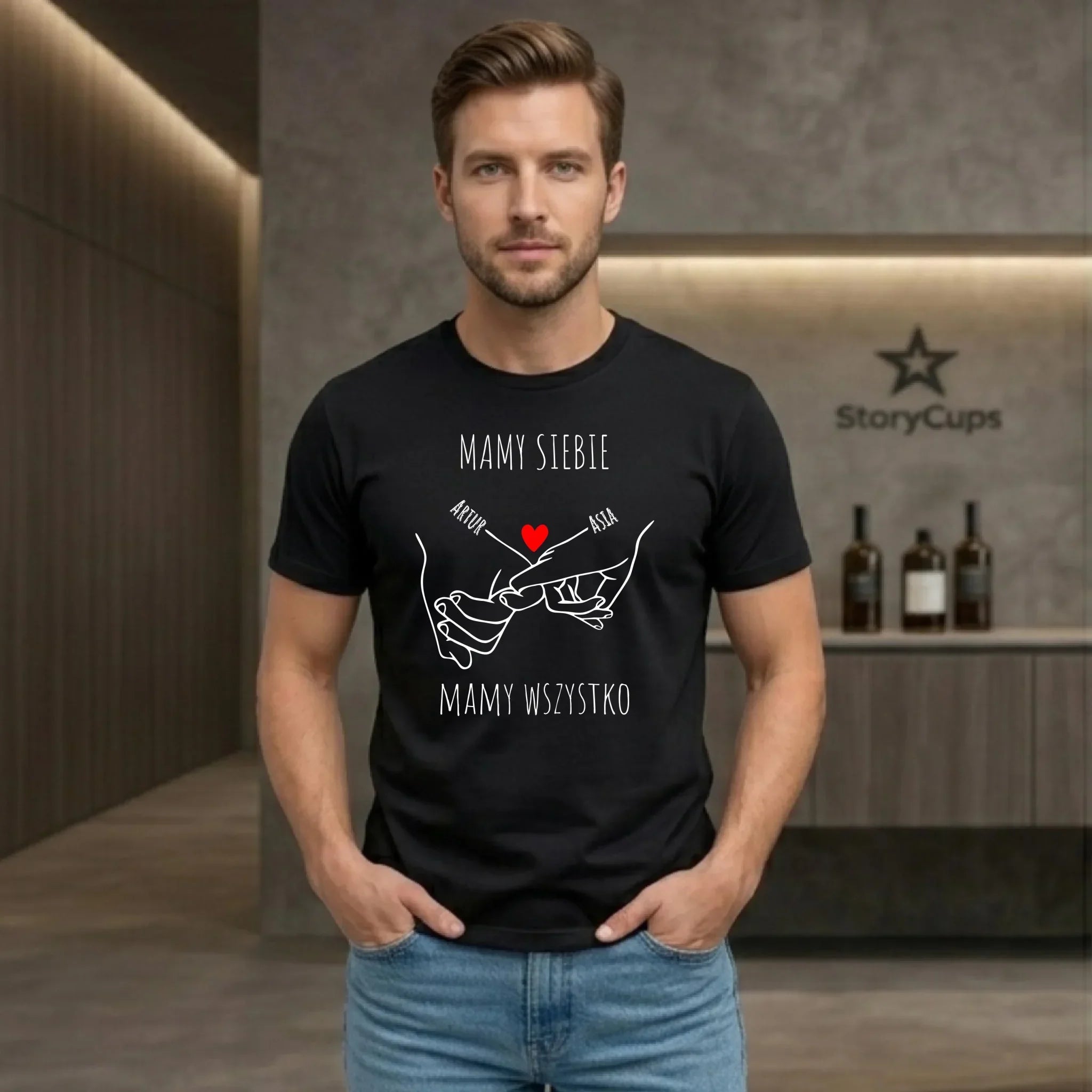 Koszulka męska - Zaplecione ręce mamy siebie mamy wszystko - personalizowana W63 - StoryCups.pl