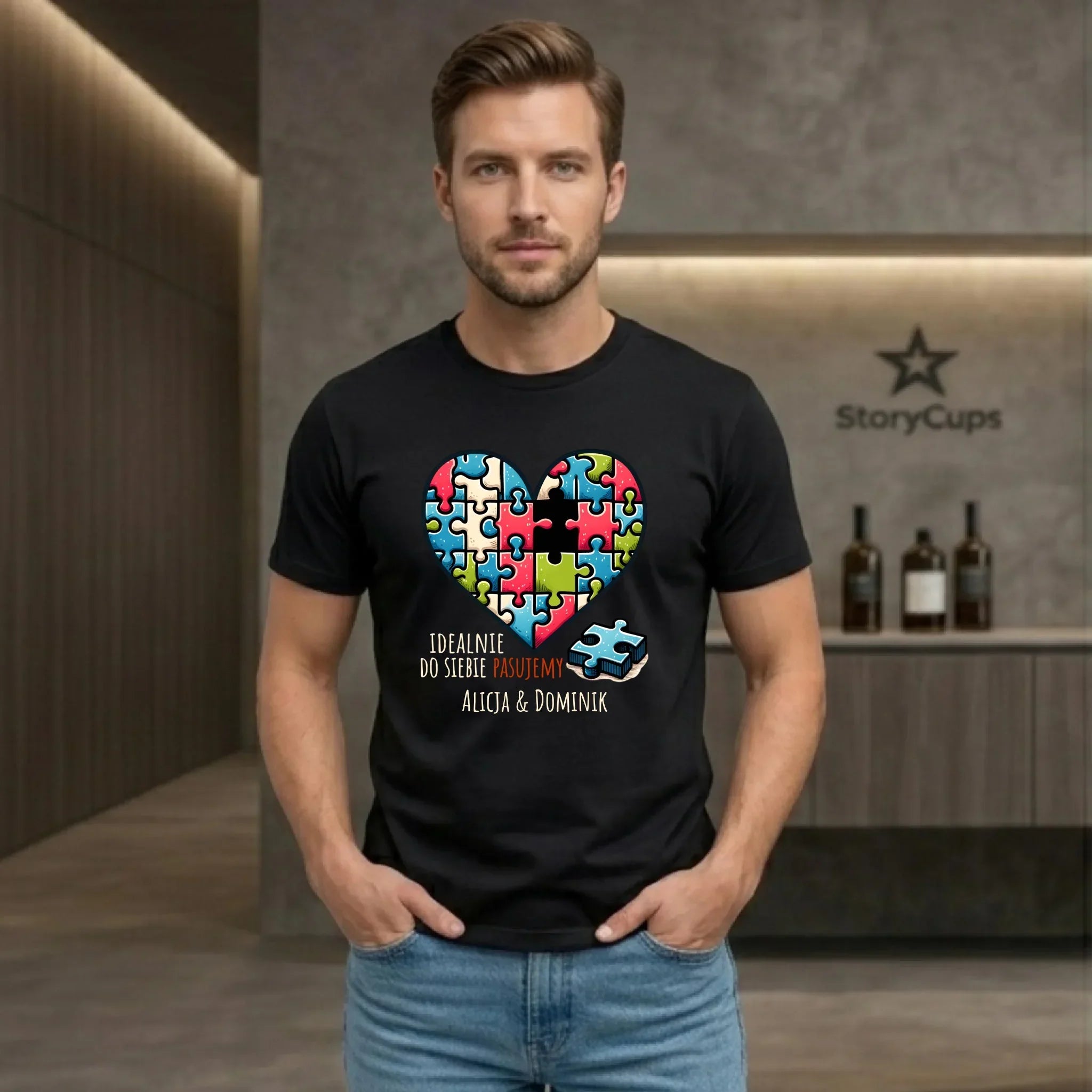 Koszulka męska dla par - Idealnie do siebie pasujemy - personalizowana W44 - StoryCups.pl