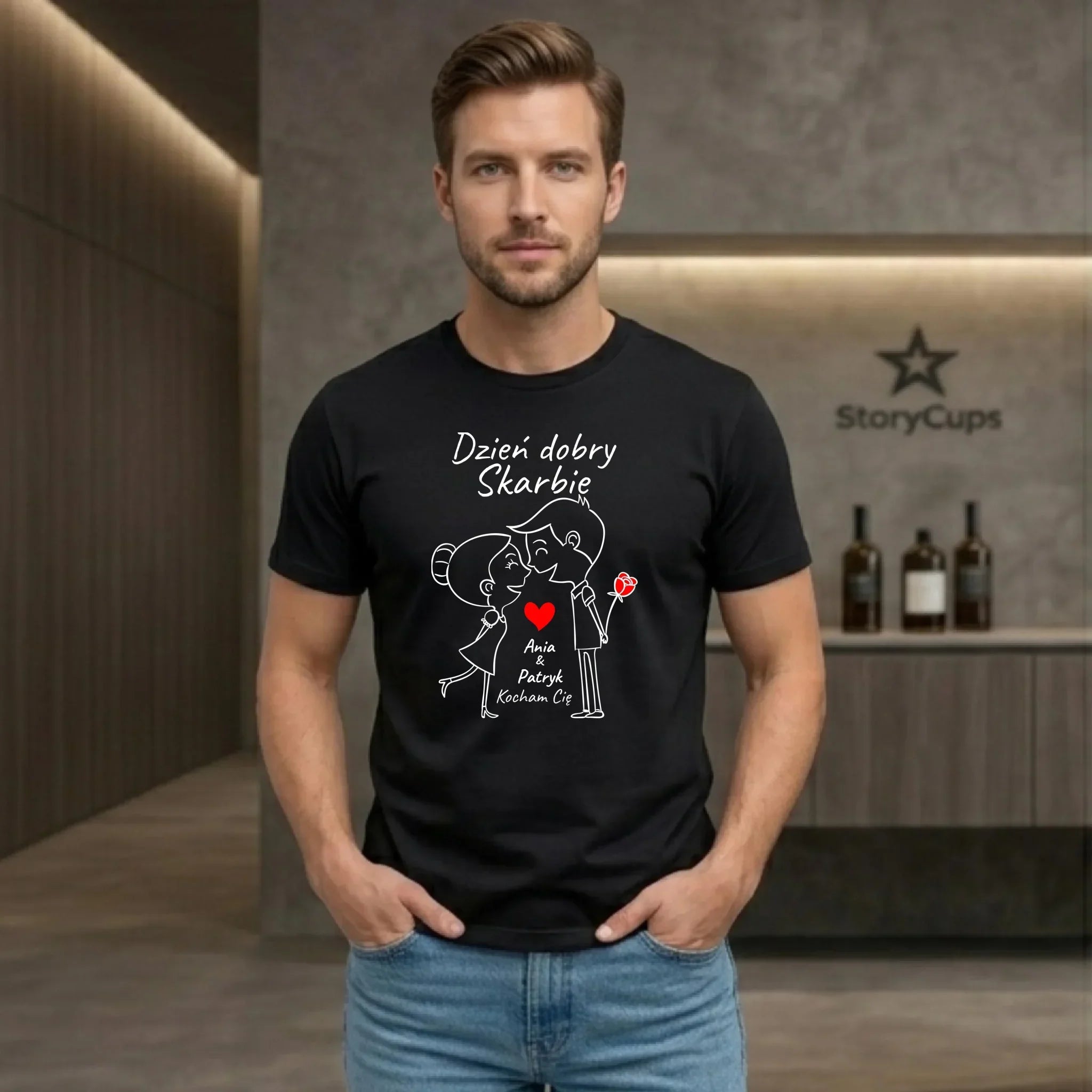Koszulka męska dla par - Dzień dobry Skarbie - personalizowana W15 - StoryCups.pl