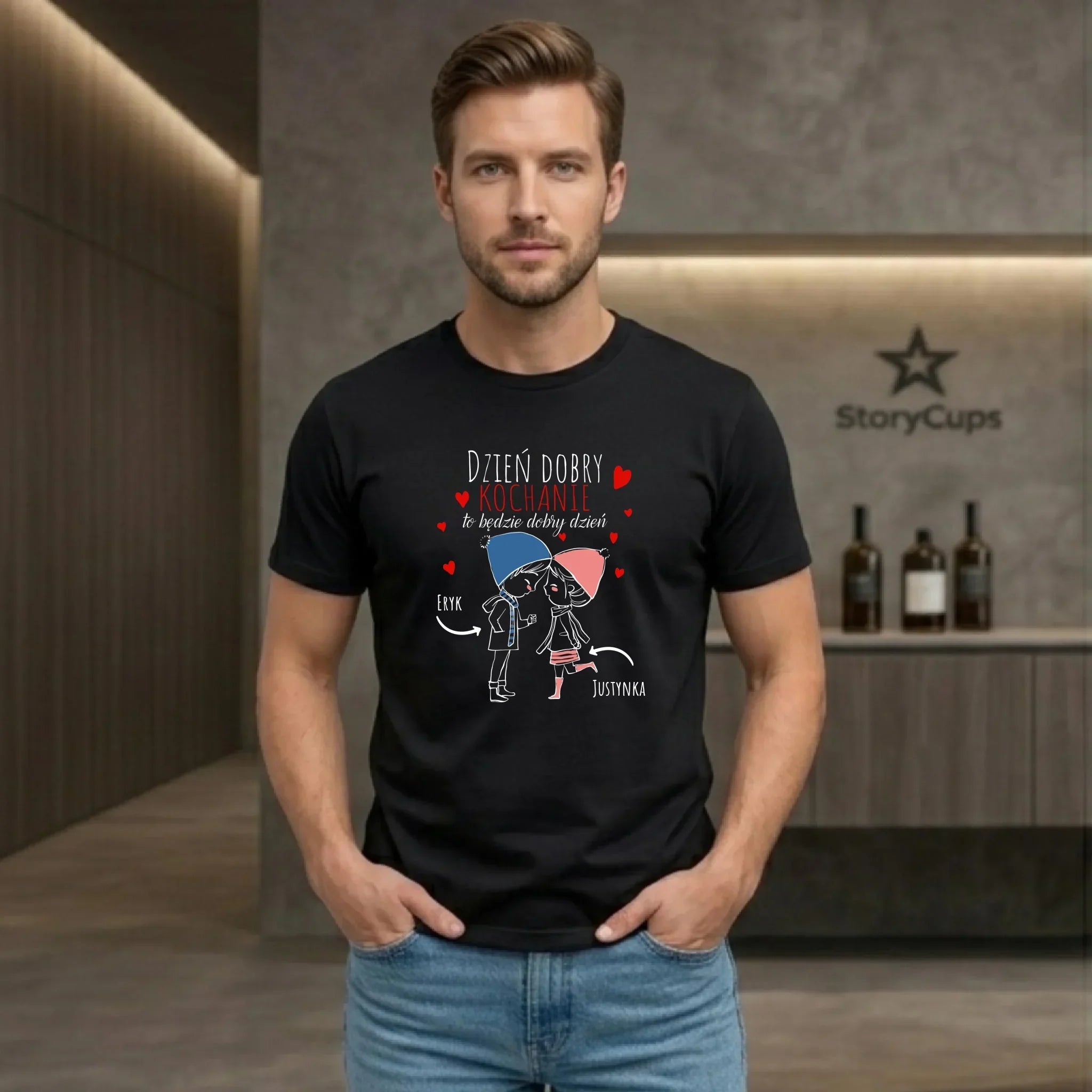 Koszulka męska dla par - Dzień dobry Kochanie - personalizowana W10 - StoryCups.pl