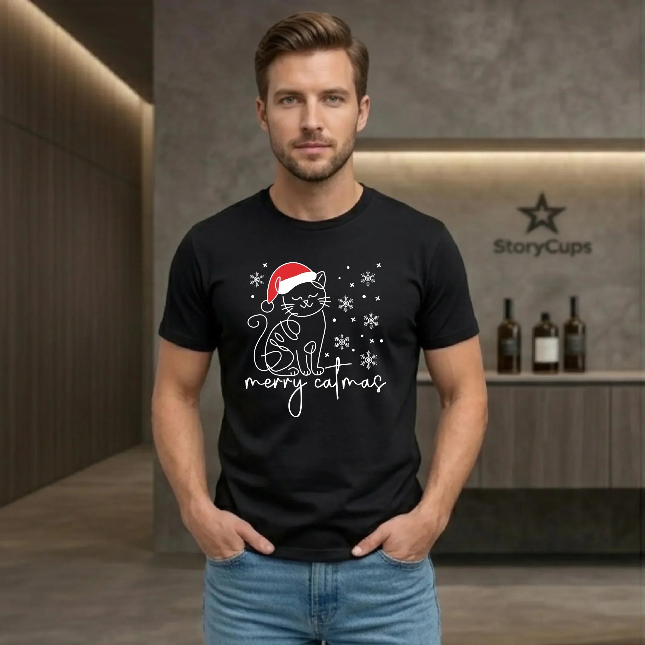Koszulka męska świąteczna - Kot Merry catmas BN151 - StoryCups.pl