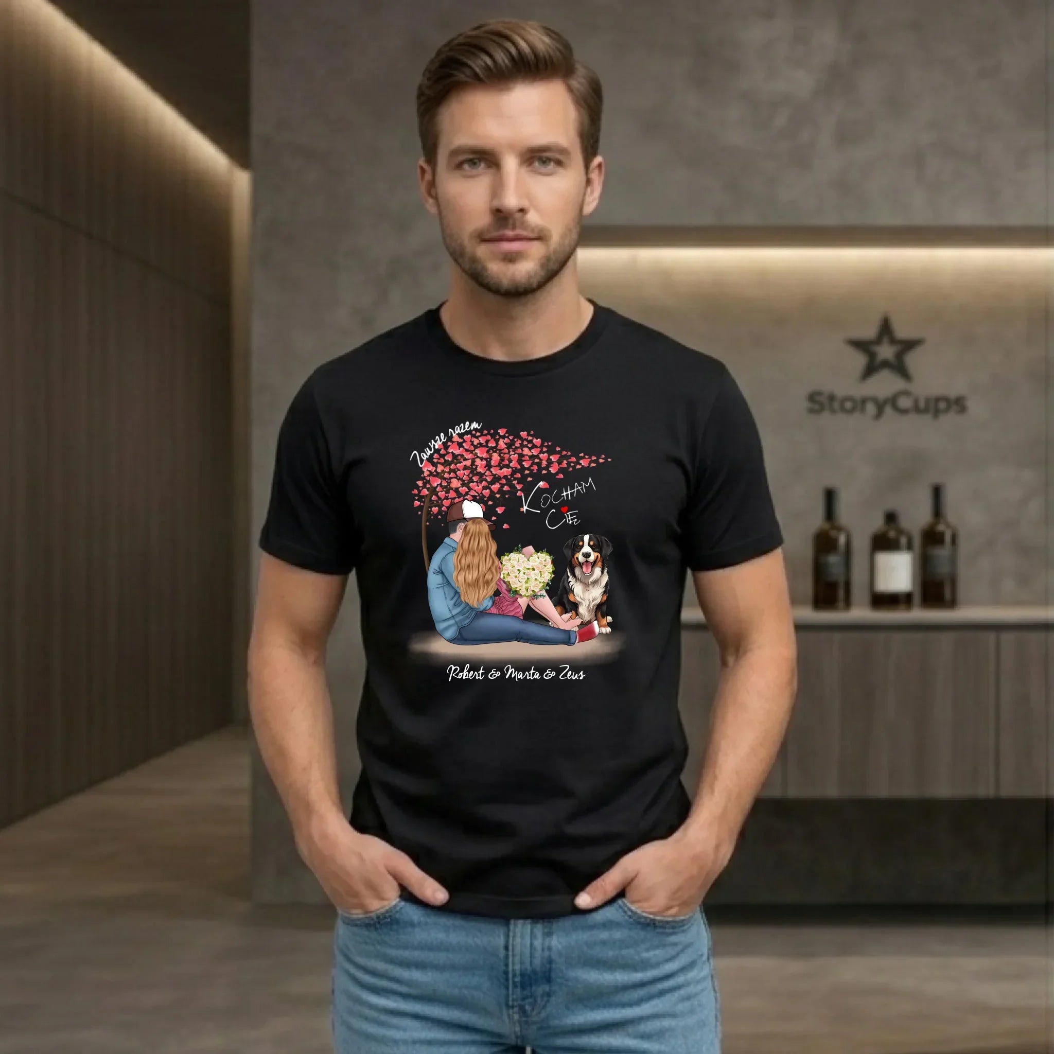Koszulka męska dla par + Berneńczyk - Zawsze razem - personalizowana W04A - StoryCups.pl