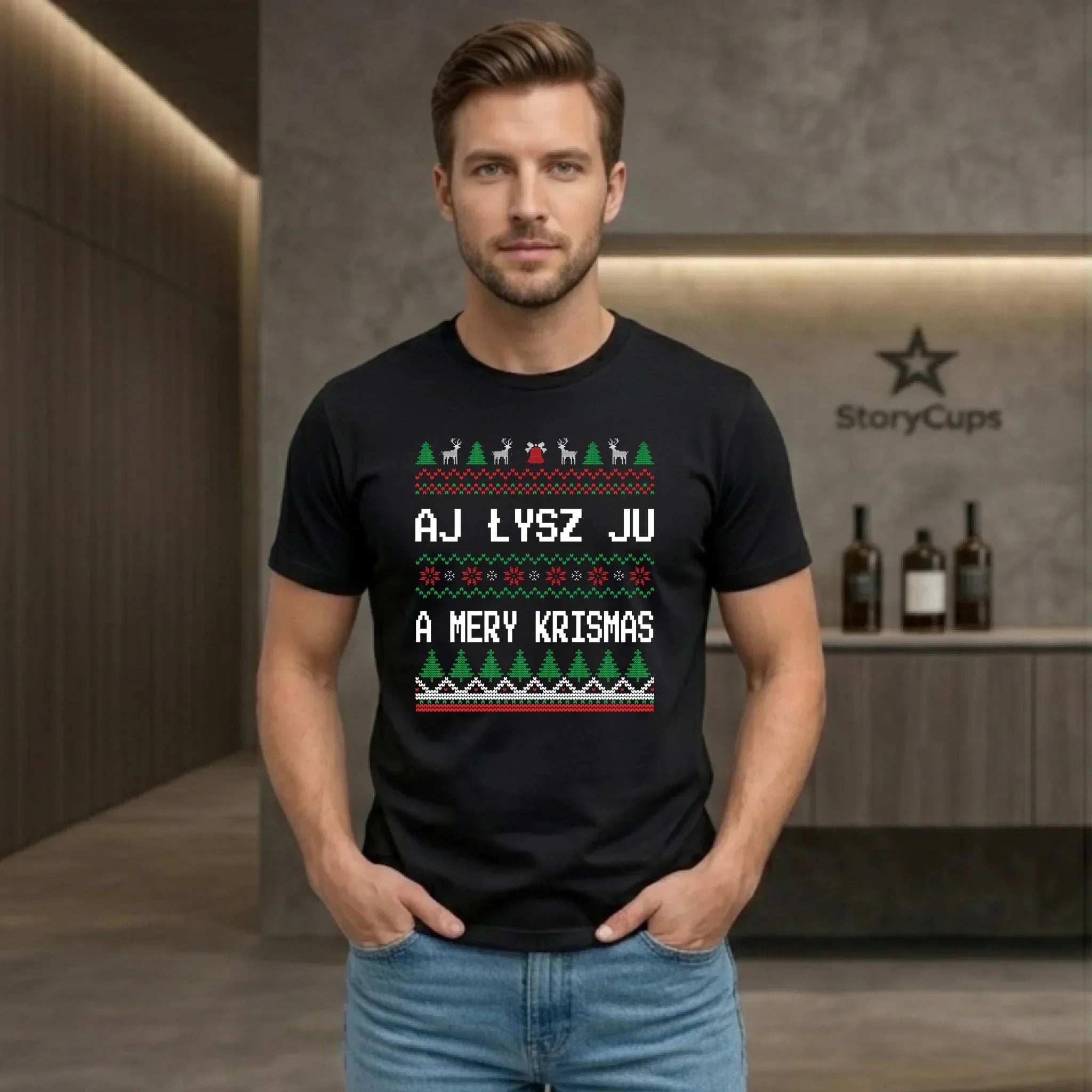 Koszulka męska świąteczna - Aj łysz ju a mery krismas BN12 - StoryCups.pl