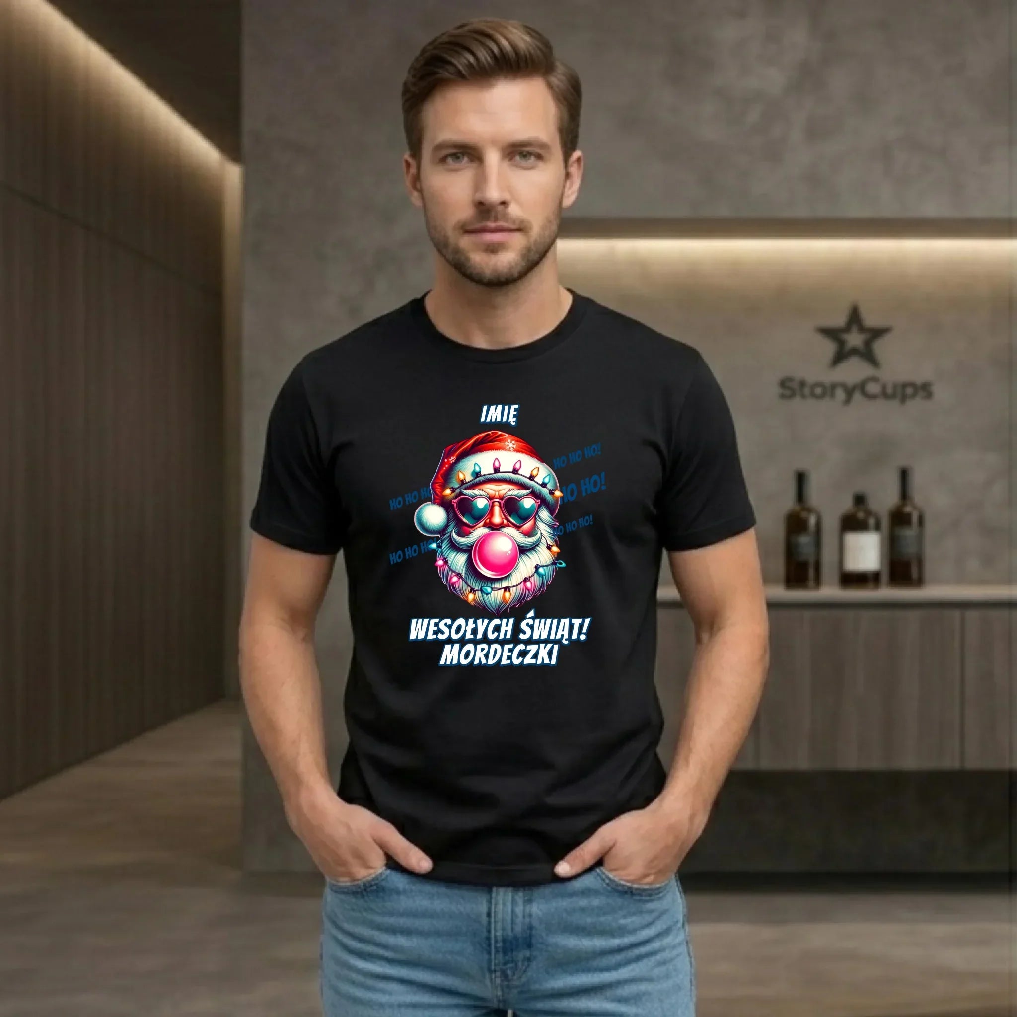 Koszulka męska świąteczna - Mikołaj Wesołych Świąt Mordeczki - personalizowana BN17 - StoryCups.pl