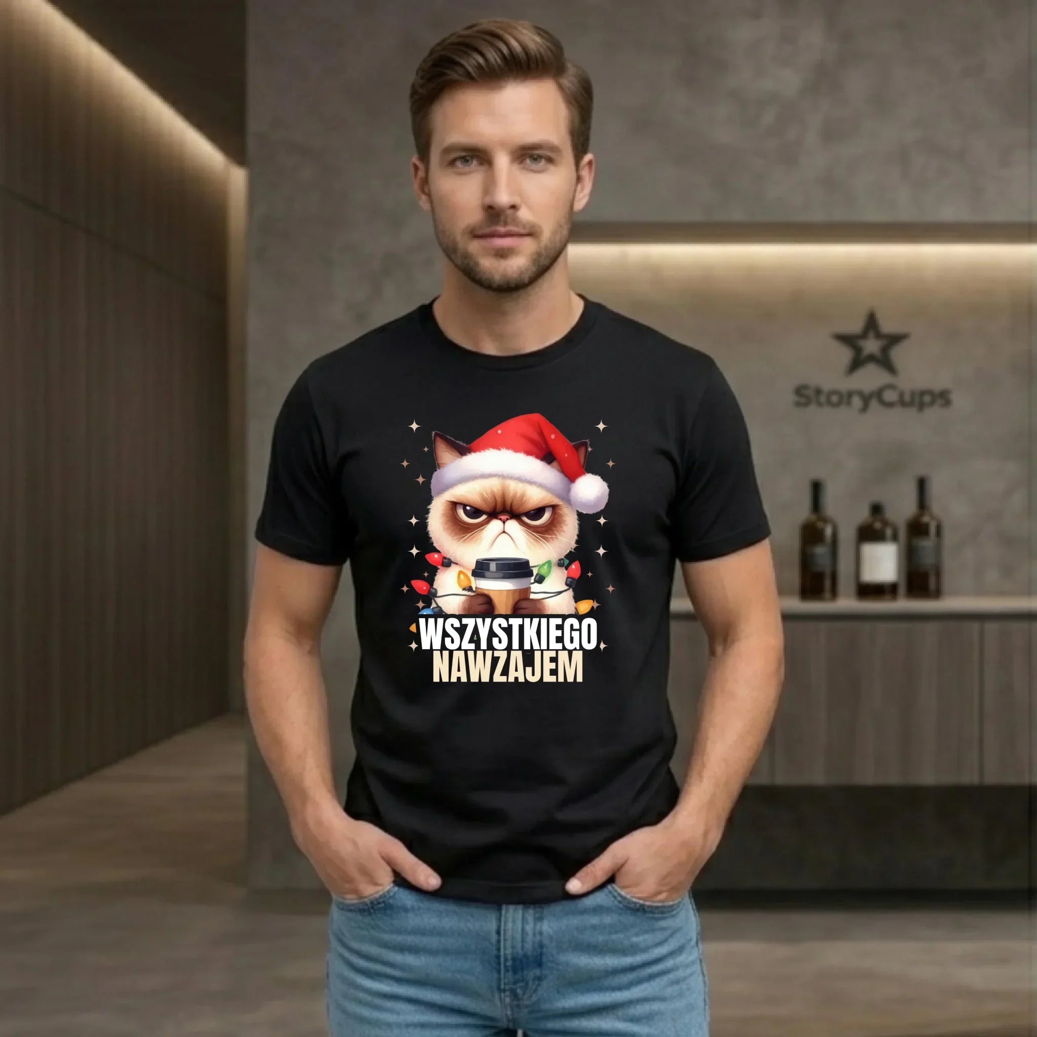 Koszulka męska świąteczna - Grumpy Cat Wszystkiego nawzajem BN33 - StoryCups.pl