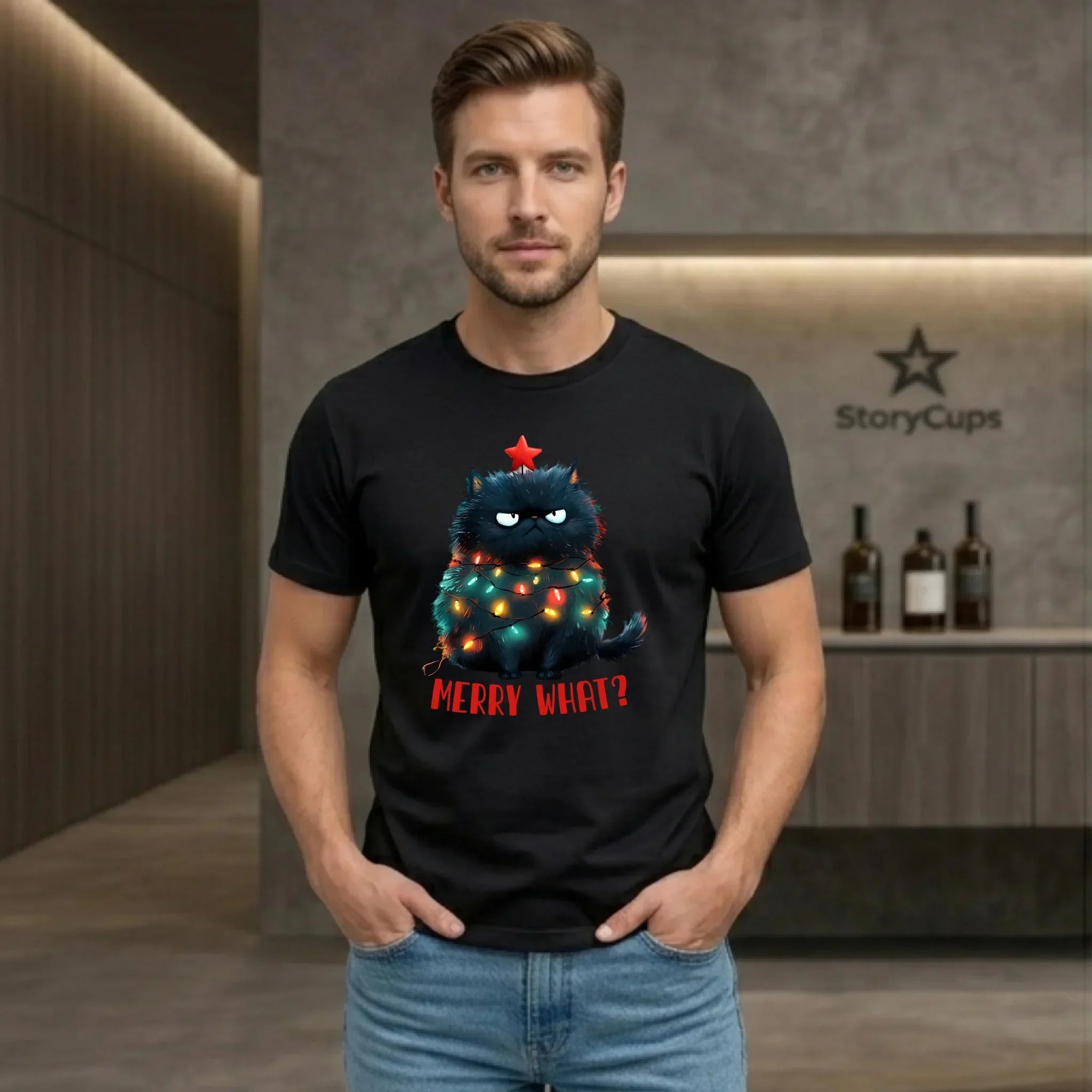 Koszulka męska świąteczna - Grumpy Cat Merry what? BN37 - StoryCups.pl