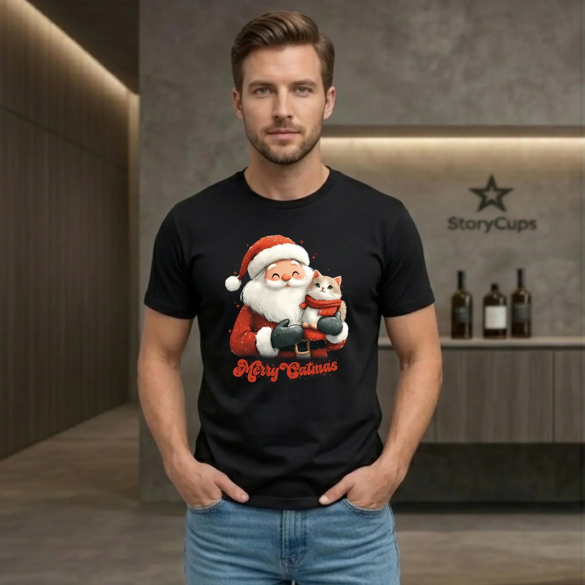 Koszulka męska świąteczna - Z kotem Merry Catmas BN38 - StoryCups.pl