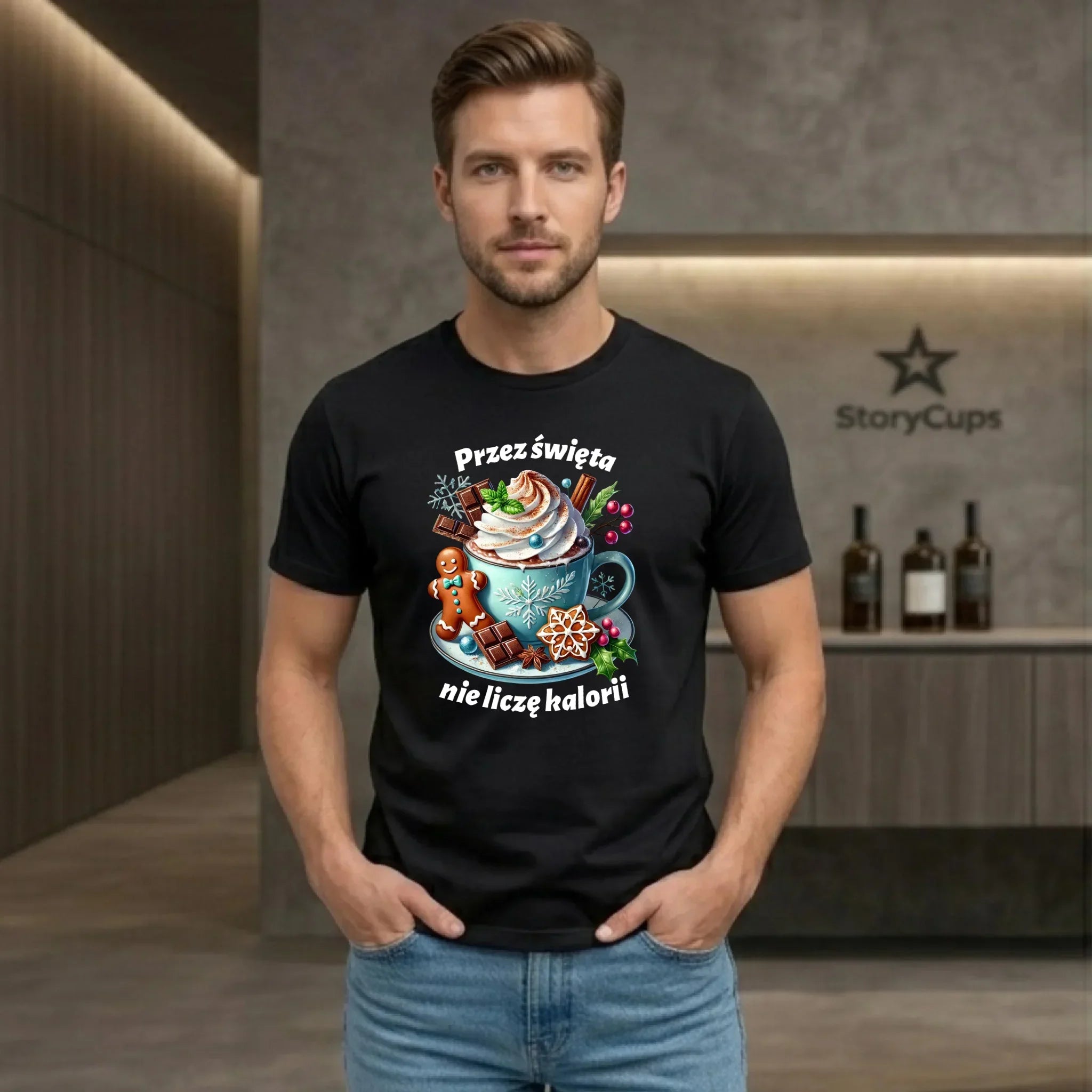 Koszulka męska świąteczna - Przez święta nie liczę kalorii BN31 - StoryCups.pl