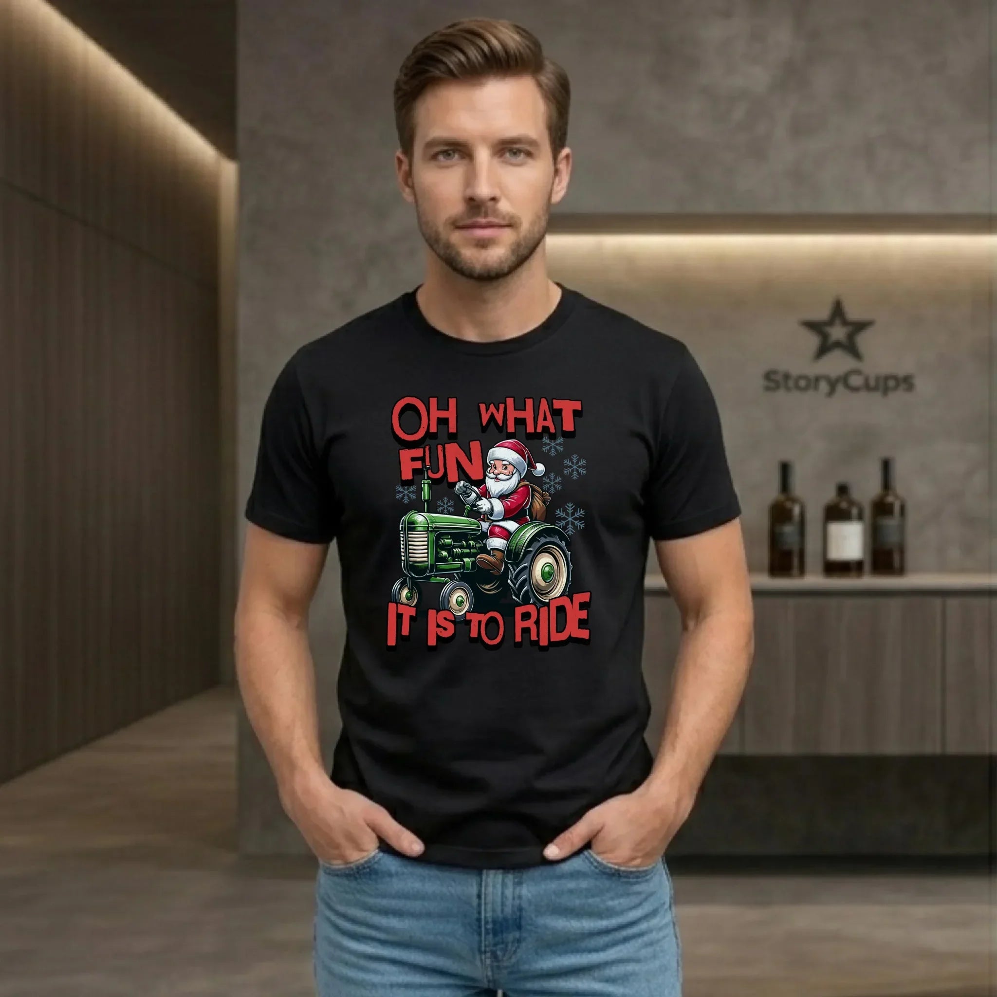 Koszulka męska świąteczna - Mikołaj na traktorze - Oh what fun BN48 - StoryCups.pl