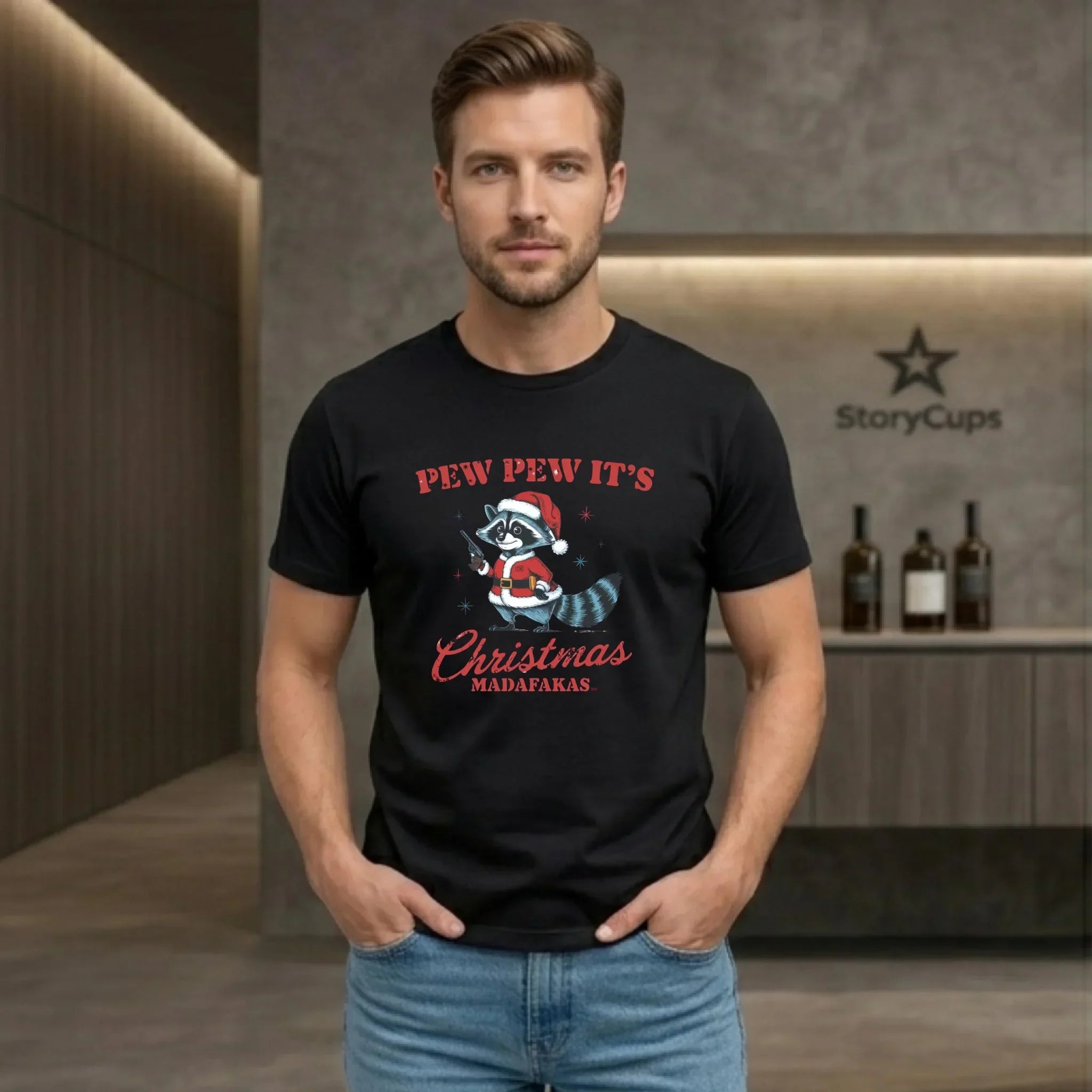 Koszulka męska świąteczna - Pew pew it's Christmas BN60 - StoryCups.pl