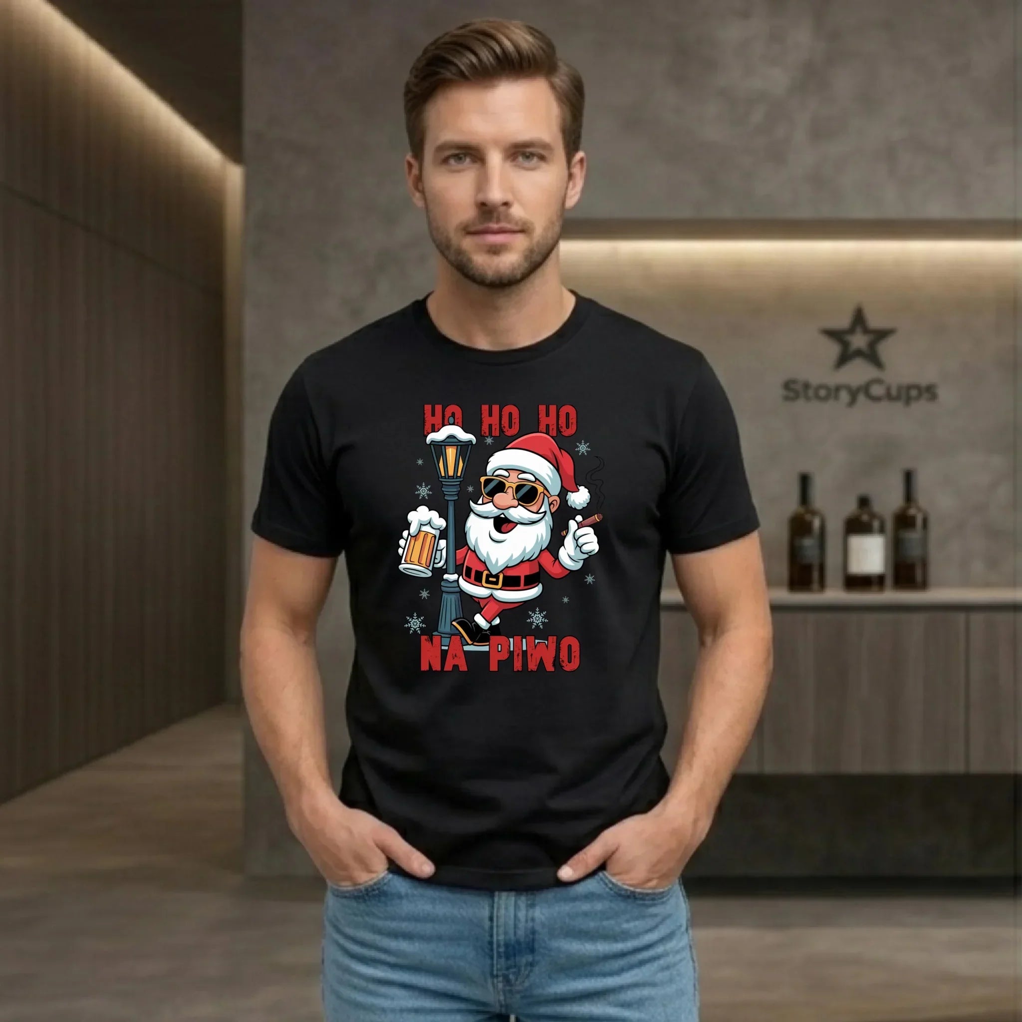 Koszulka męska świąteczna - Mikołaj Ho ho ho na piwo BN64 - StoryCups.pl