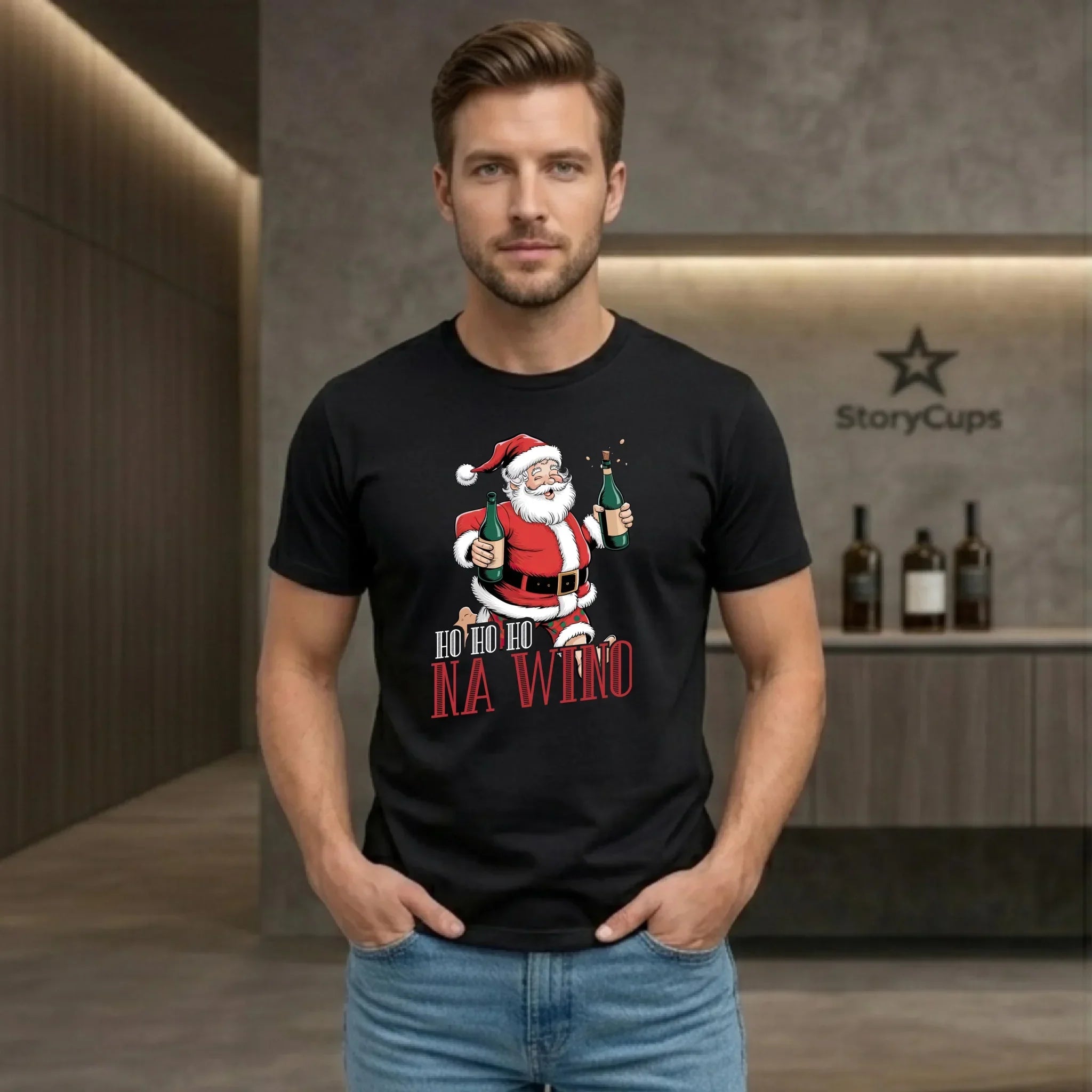 Koszulka męska świąteczna - Mikołaj Ho ho ho na wino BN61 - StoryCups.pl