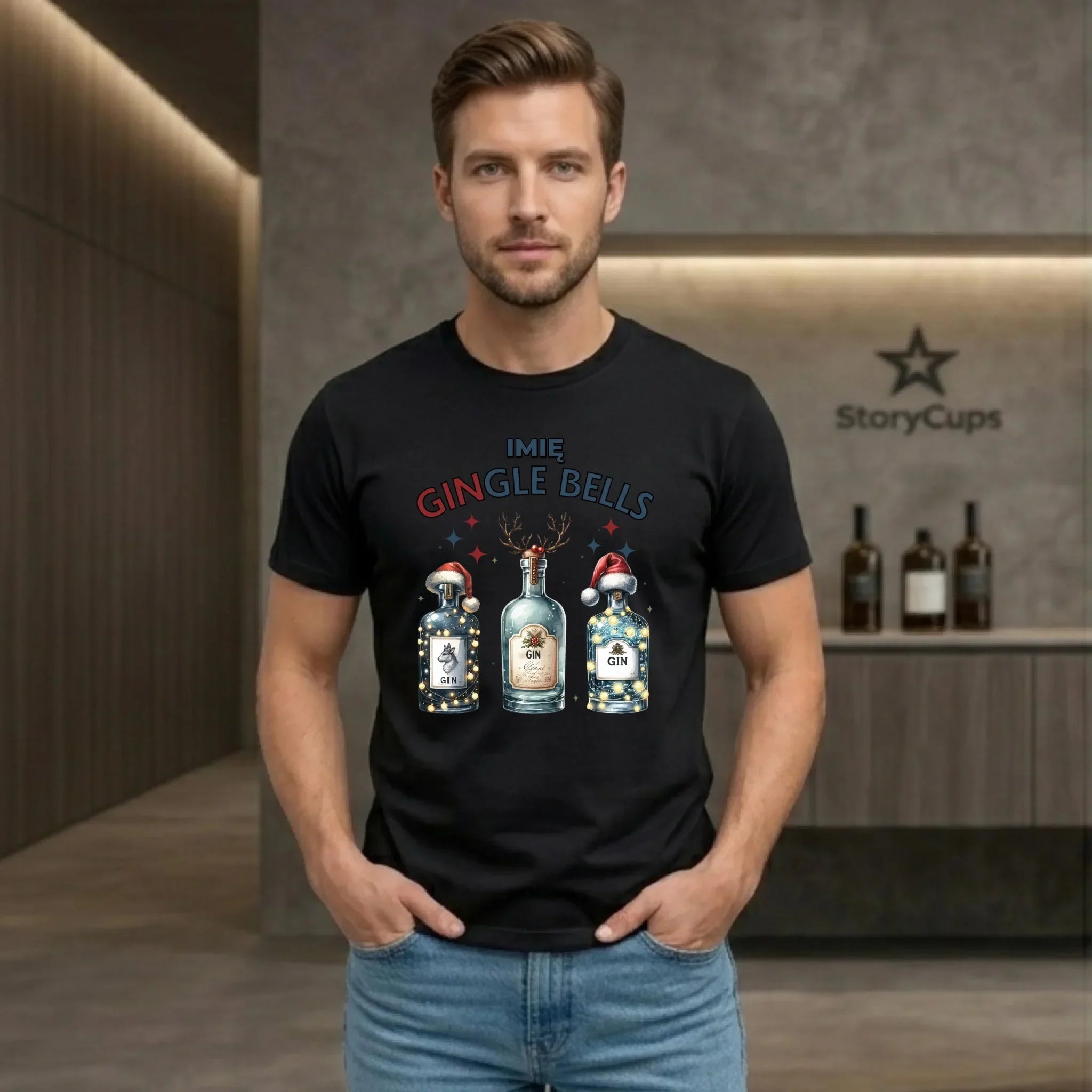 Koszulka męska świąteczna - Gin Gingle bells - personalizowana BN68 - StoryCups.pl