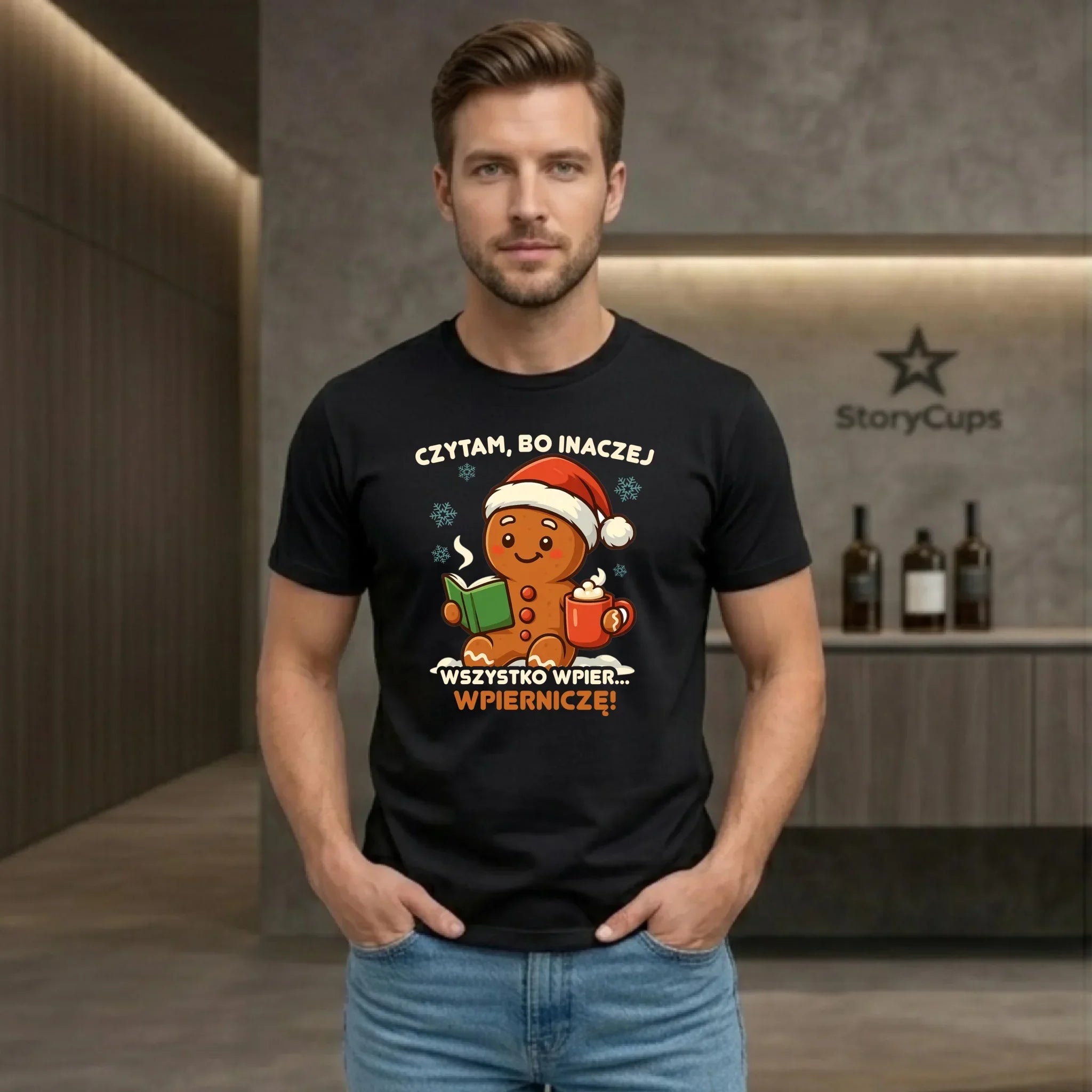 Koszulka męska świąteczna - Czytam, bo inaczej wszystko wpier... wpierniczę BN79 - StoryCups.pl