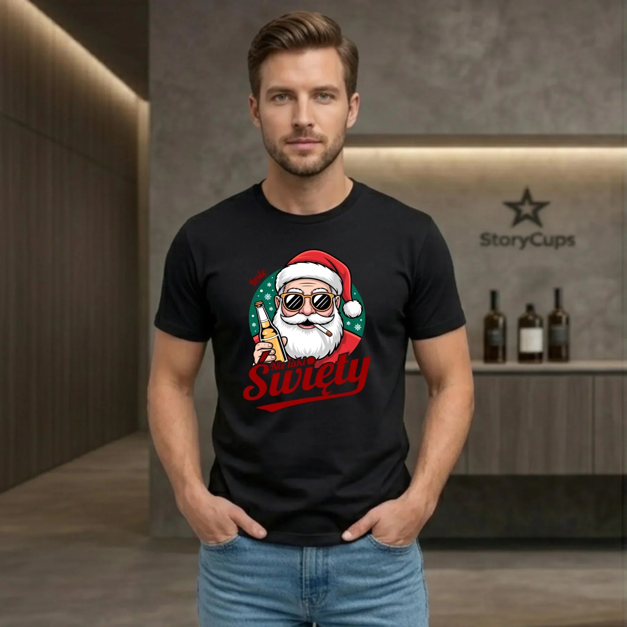 Koszulka męska świąteczna - Mikołaj nie taki święty - personalizowana BN80 - StoryCups.pl
