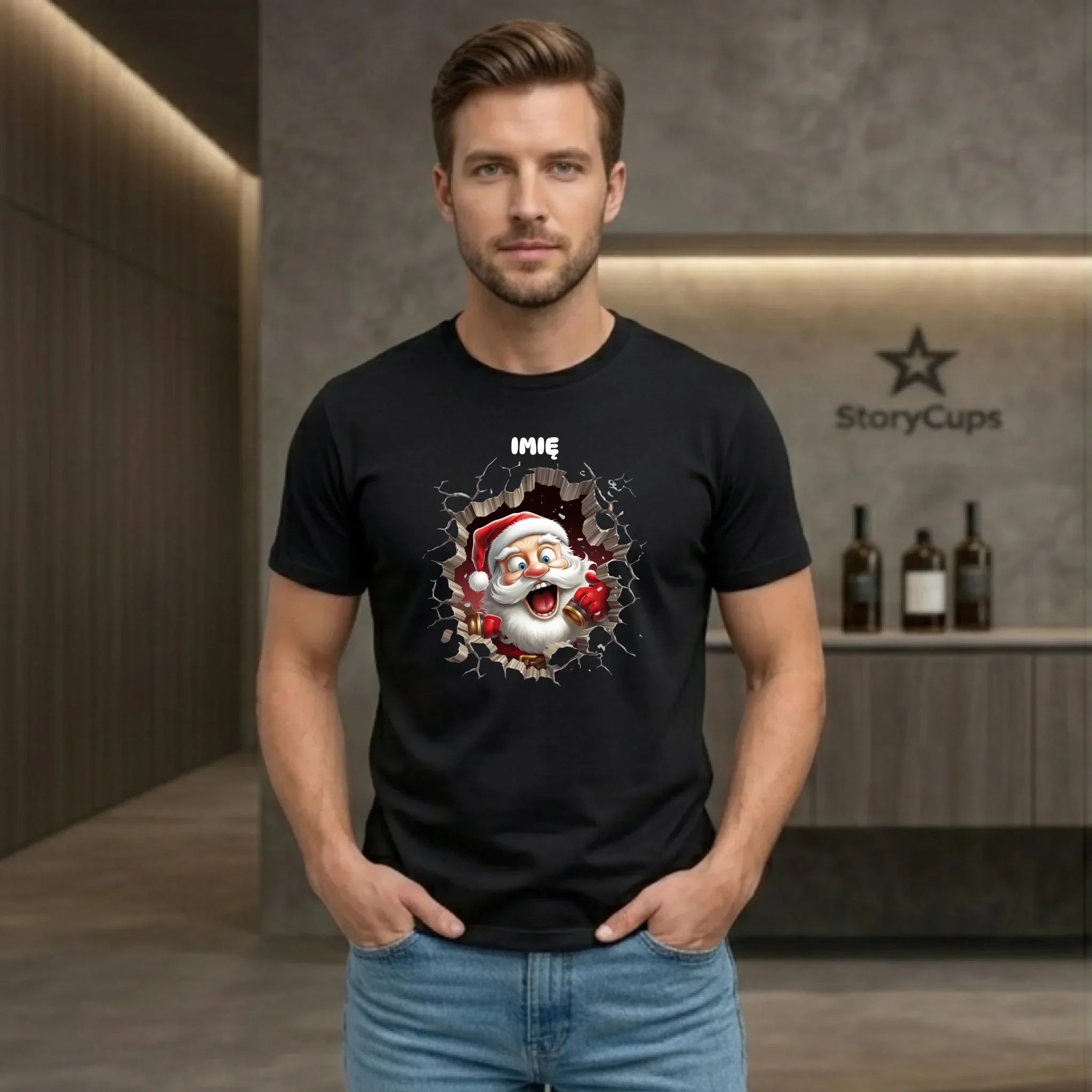 Koszulka męska świąteczna - Mikołaj 3D - personalizowana BN85 - StoryCups.pl