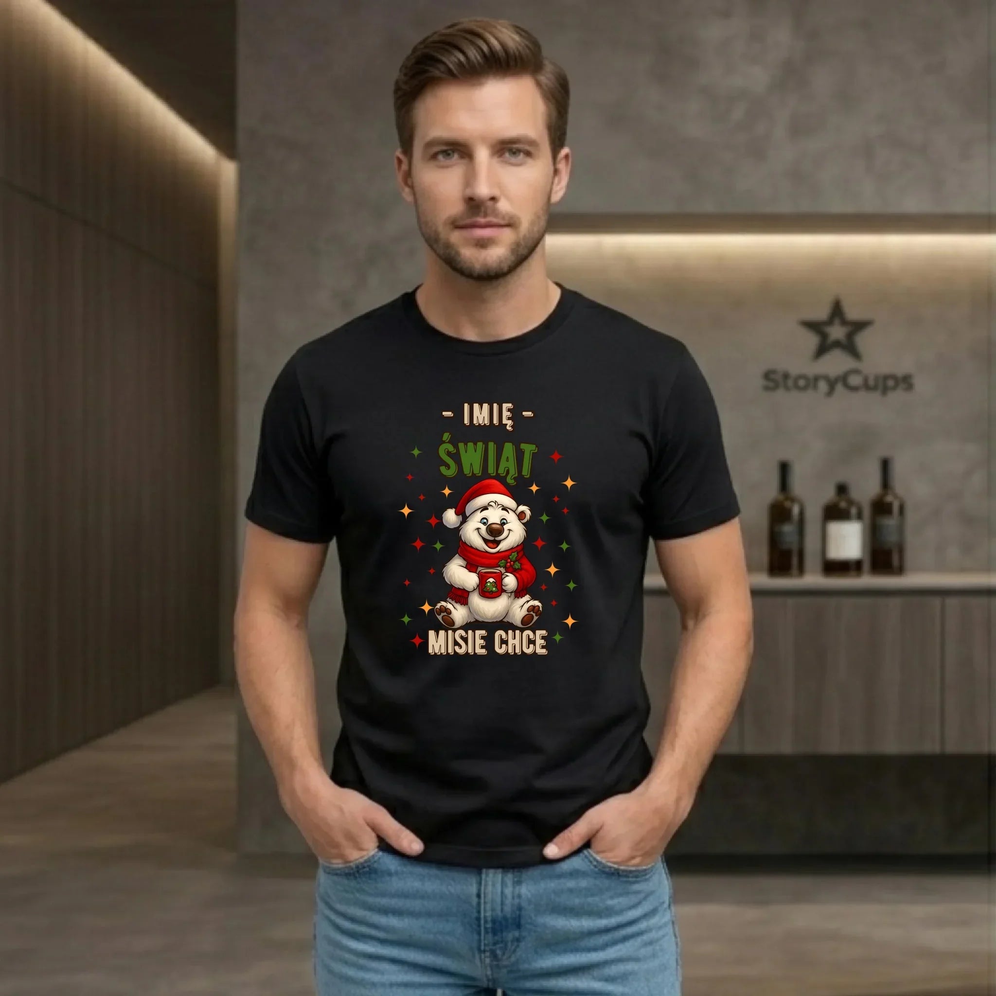 Koszulka męska świąteczna - Misiek Świąt misie chce - personalizowana BN86 - StoryCups.pl