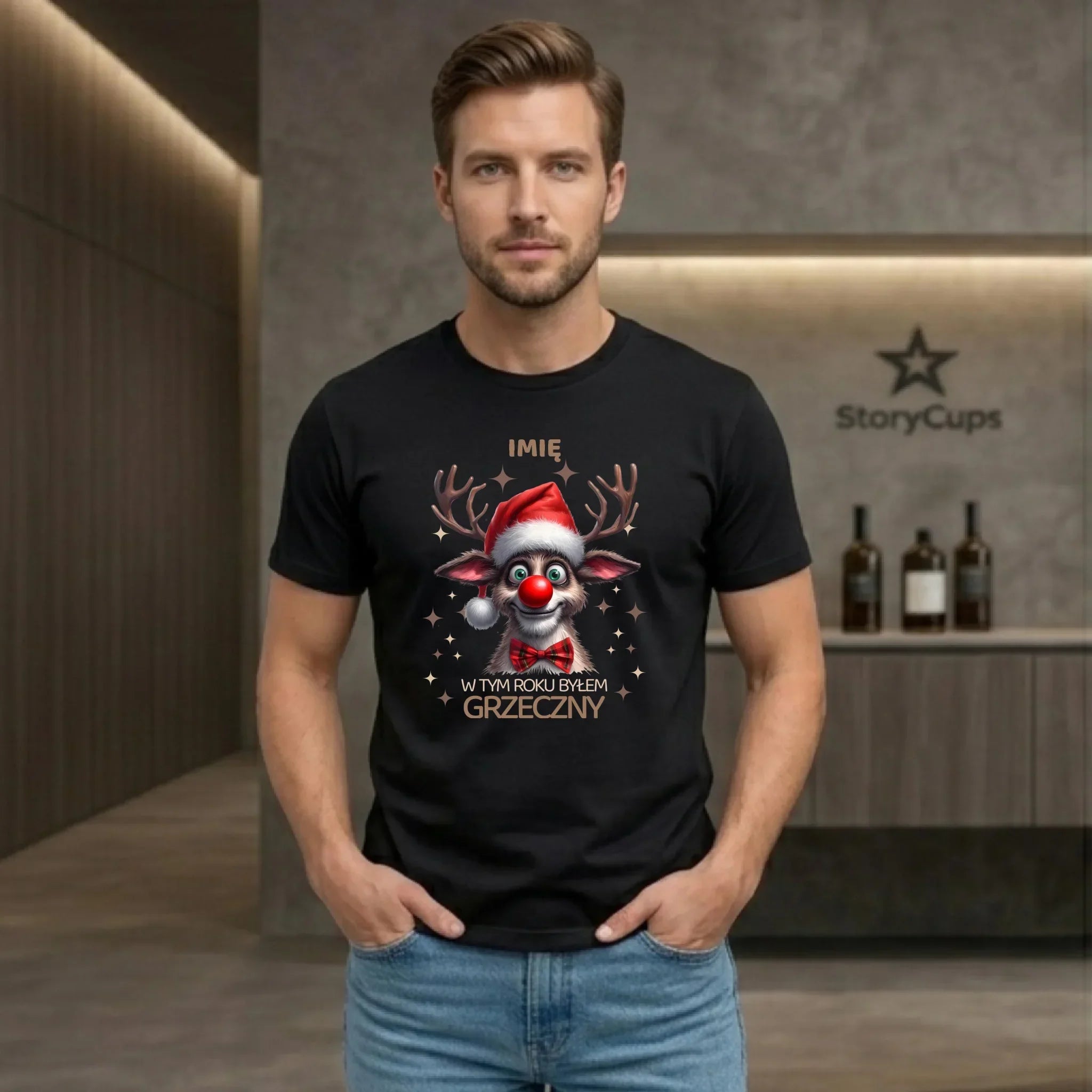 Koszulka męska świąteczna - Renifer W tym roku byłem grzeczny - personalizowana BN96 - StoryCups.pl