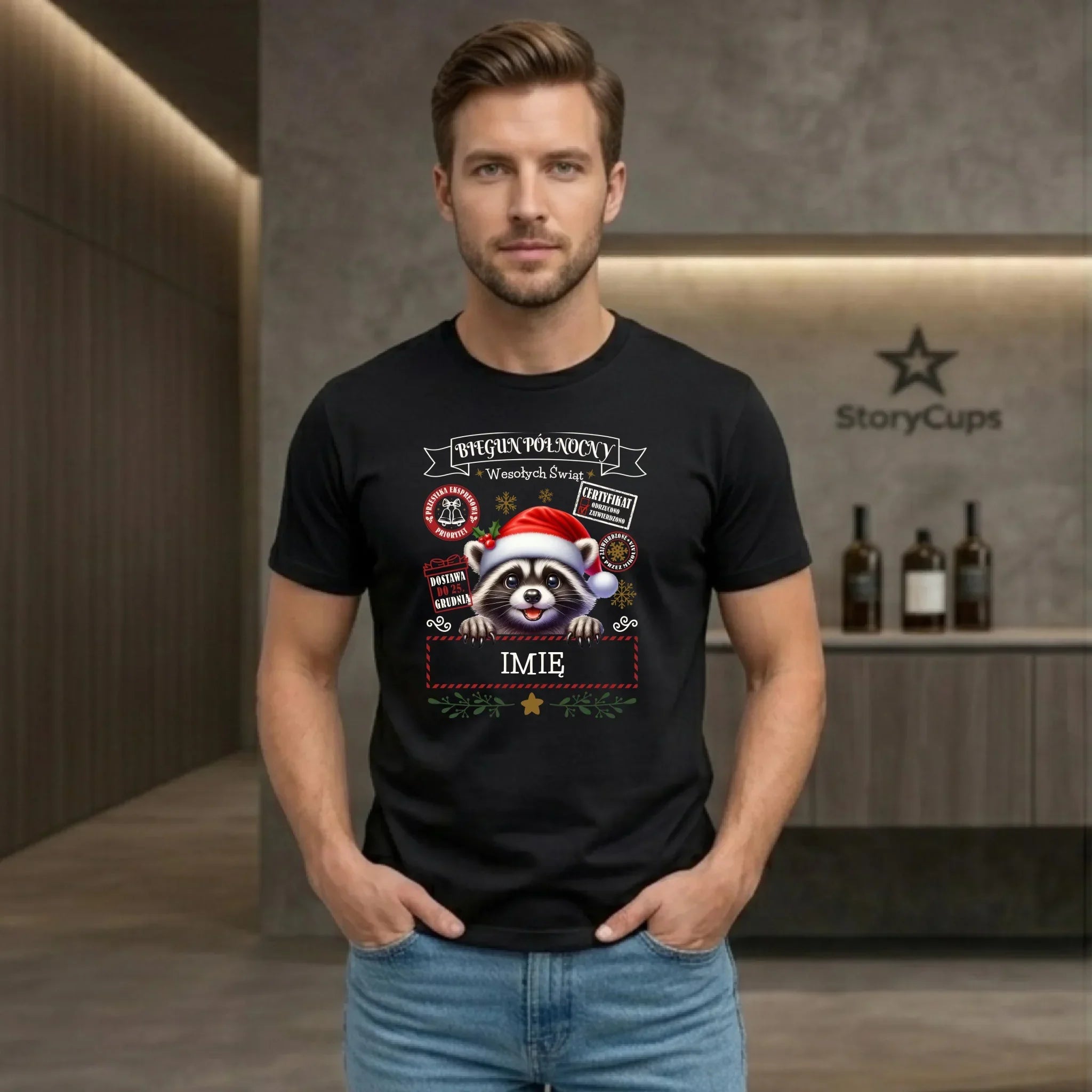 Koszulka męska świąteczna - Szop Paczka od Mikołaja - personalizowana BN145 - StoryCups.pl