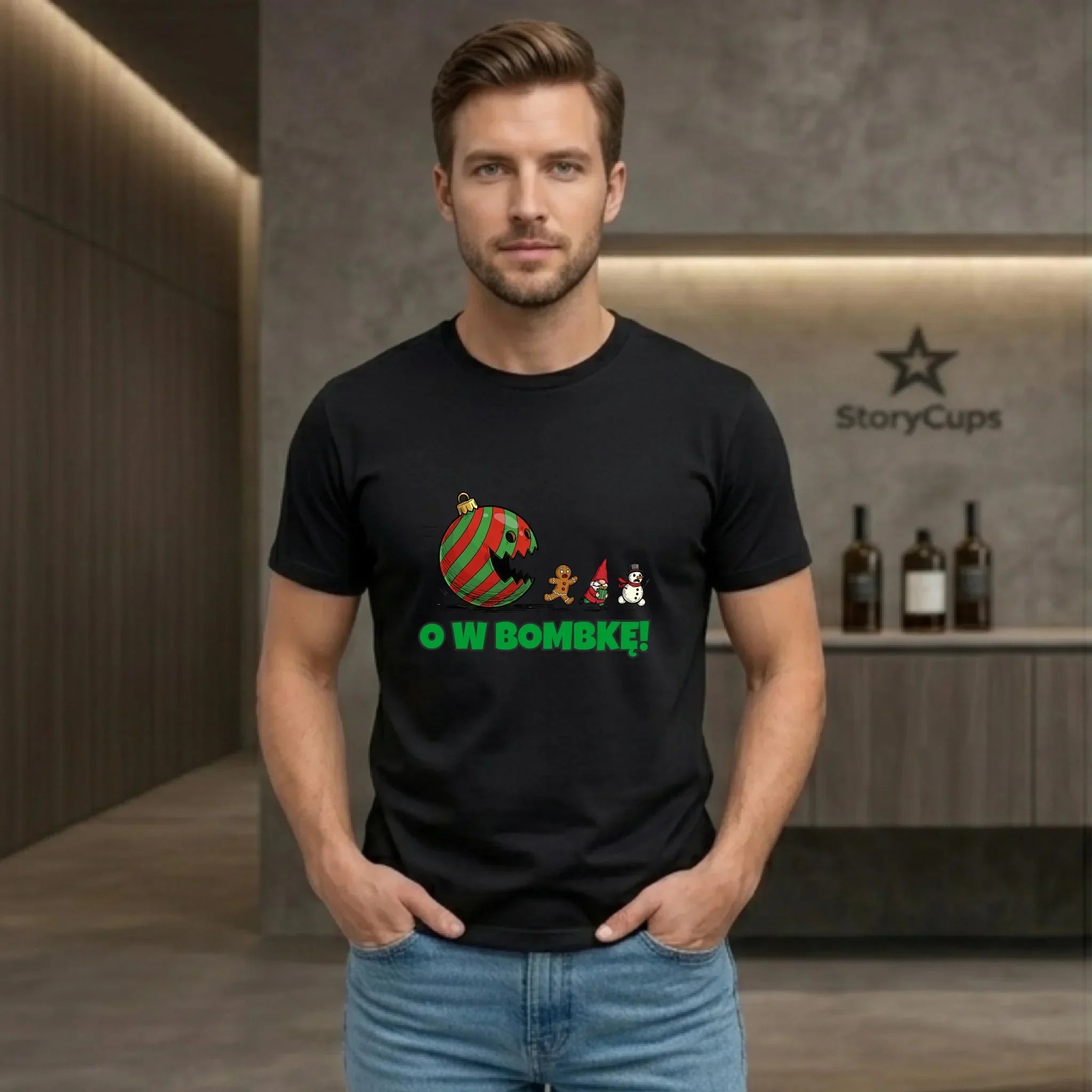 Koszulka męska świąteczna - O w bombkę BN142 - StoryCups.pl