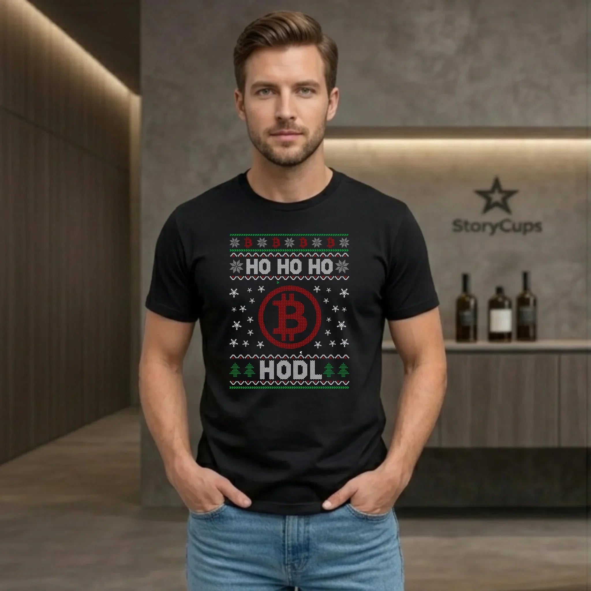 Koszulka męska świąteczna - Bitcoin - Ho Ho hodl BN103 - StoryCups.pl