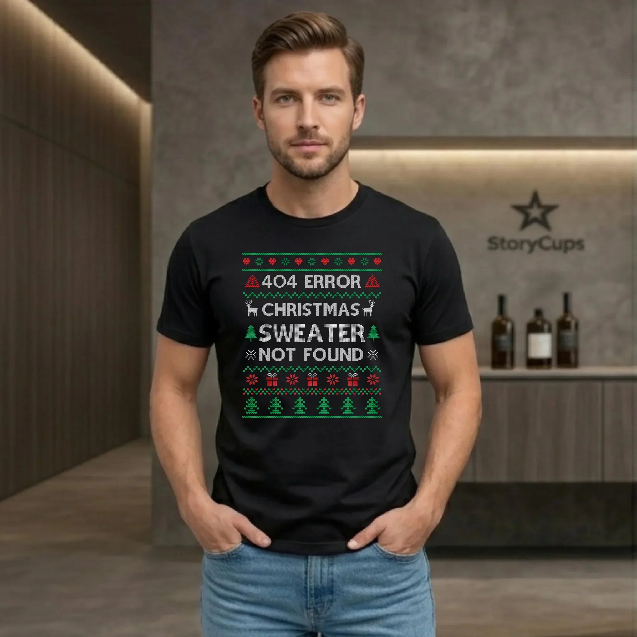 Koszulka męska świąteczna - Error 404 Christmas sweater not found BN107 - StoryCups.pl