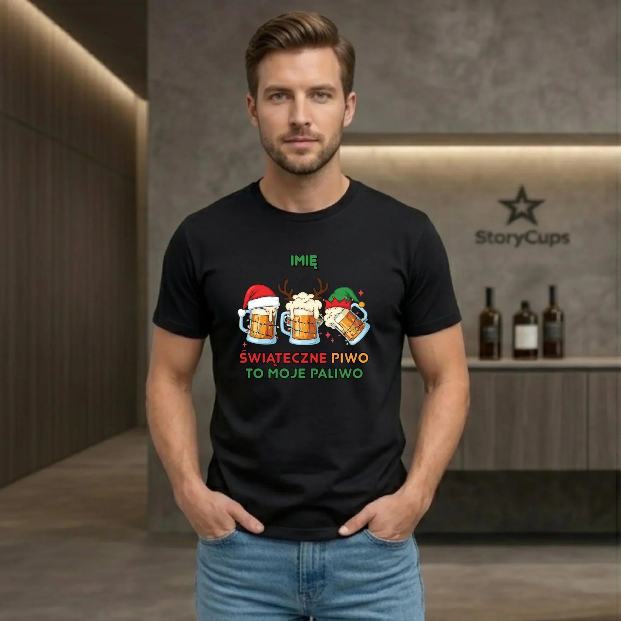 Koszulka męska świąteczna - Świąteczne piwo to moje paliwo - personalizowana BN119 - StoryCups.pl