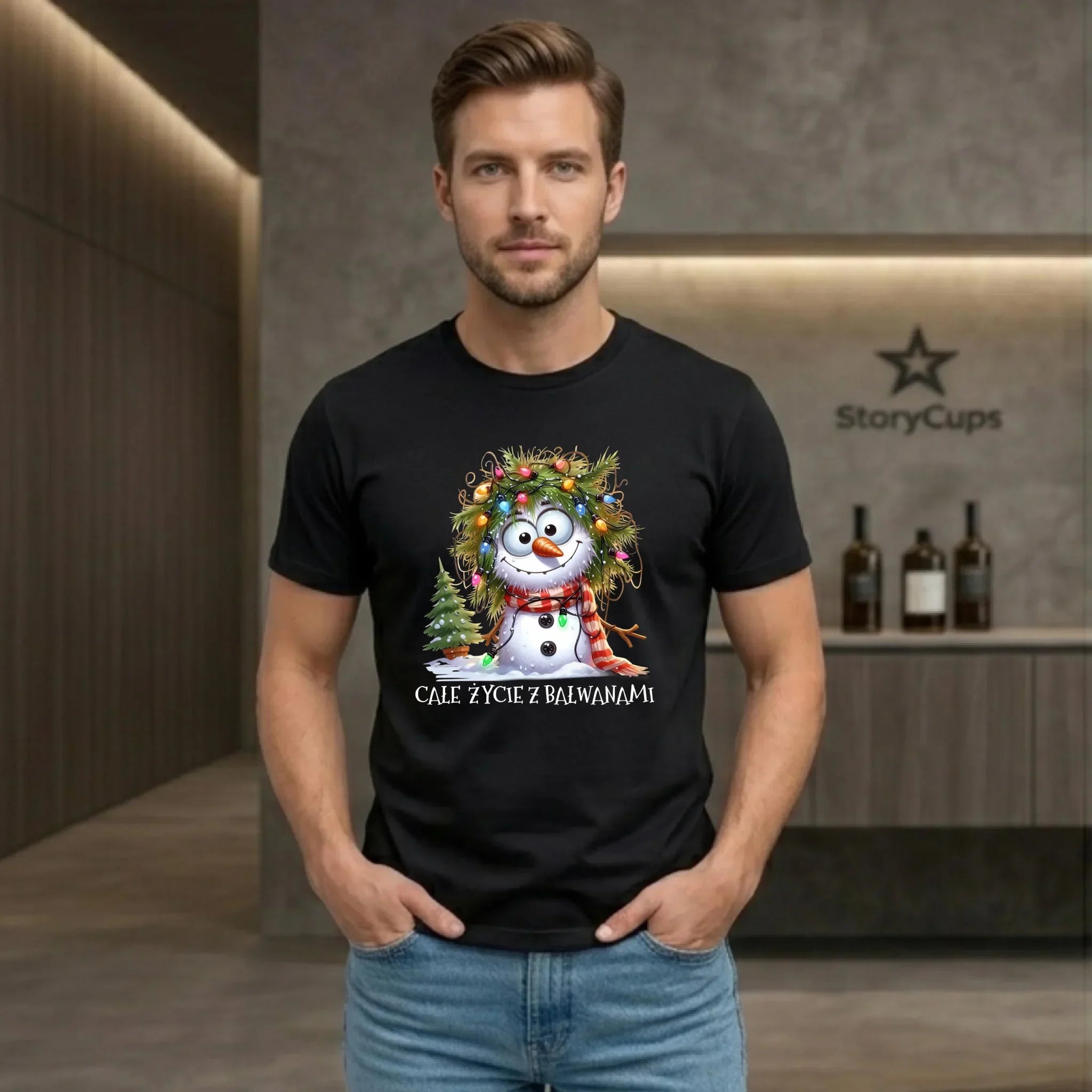 Koszulka męska świąteczna - Całe życie z bałwanami BN125 - StoryCups.pl