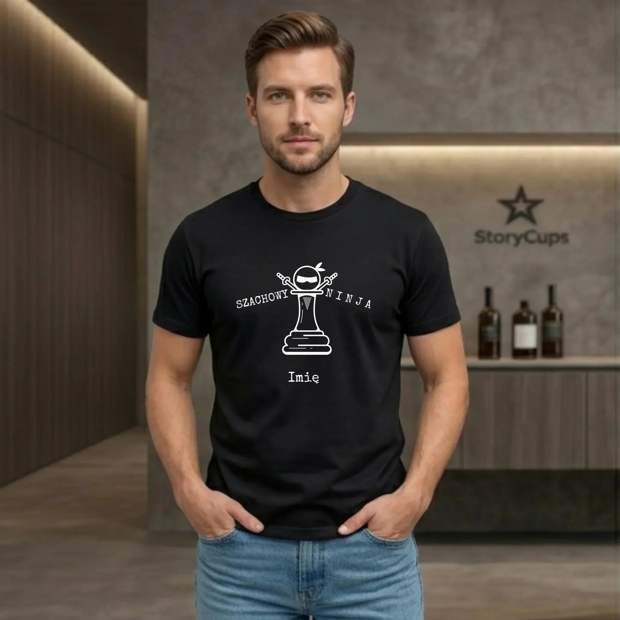 Koszulka męska dla szachisty - Szachowy ninja - personalizowana HSZ01 - StoryCups.pl