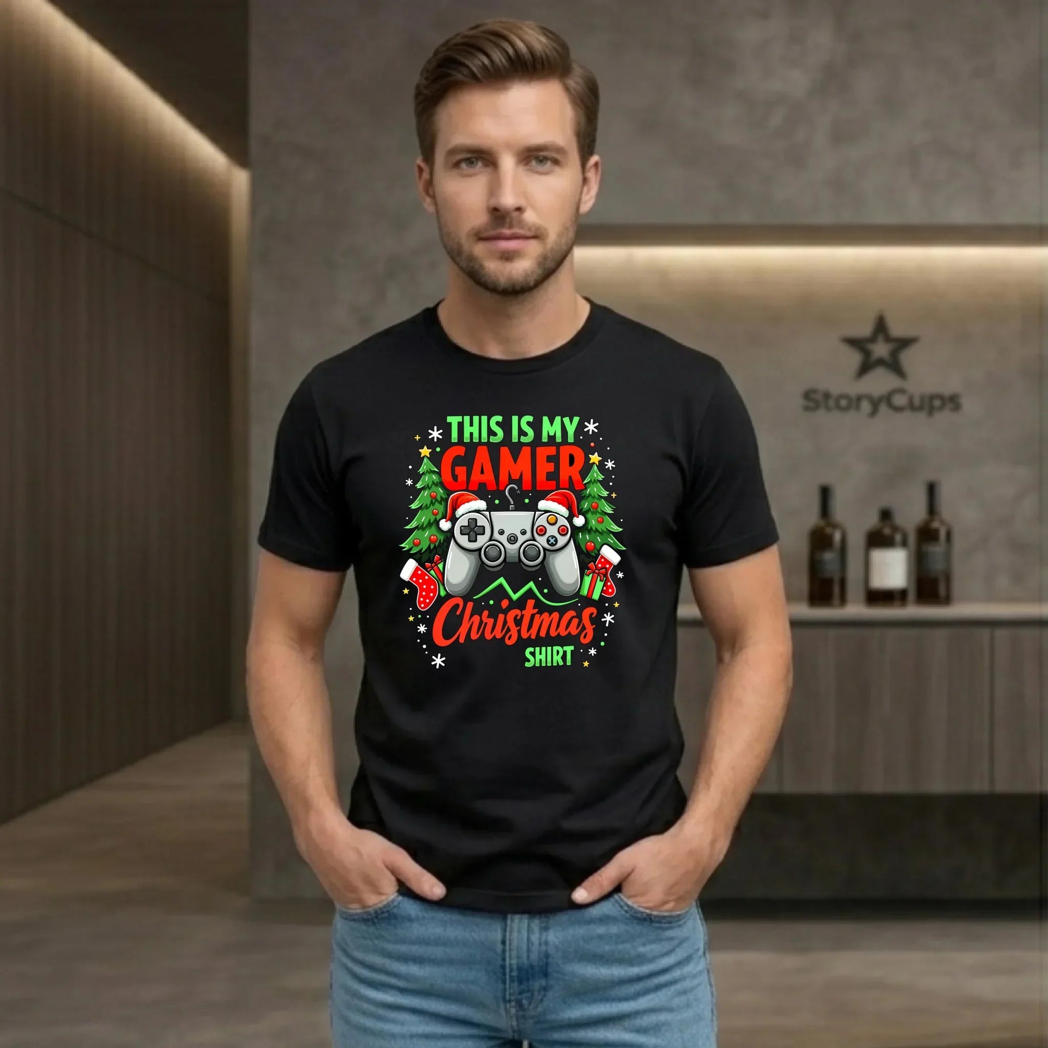 Koszulka męska świąteczna - prezent dla gracza - Gamer Christmas T-shirt BN135 - StoryCups.pl