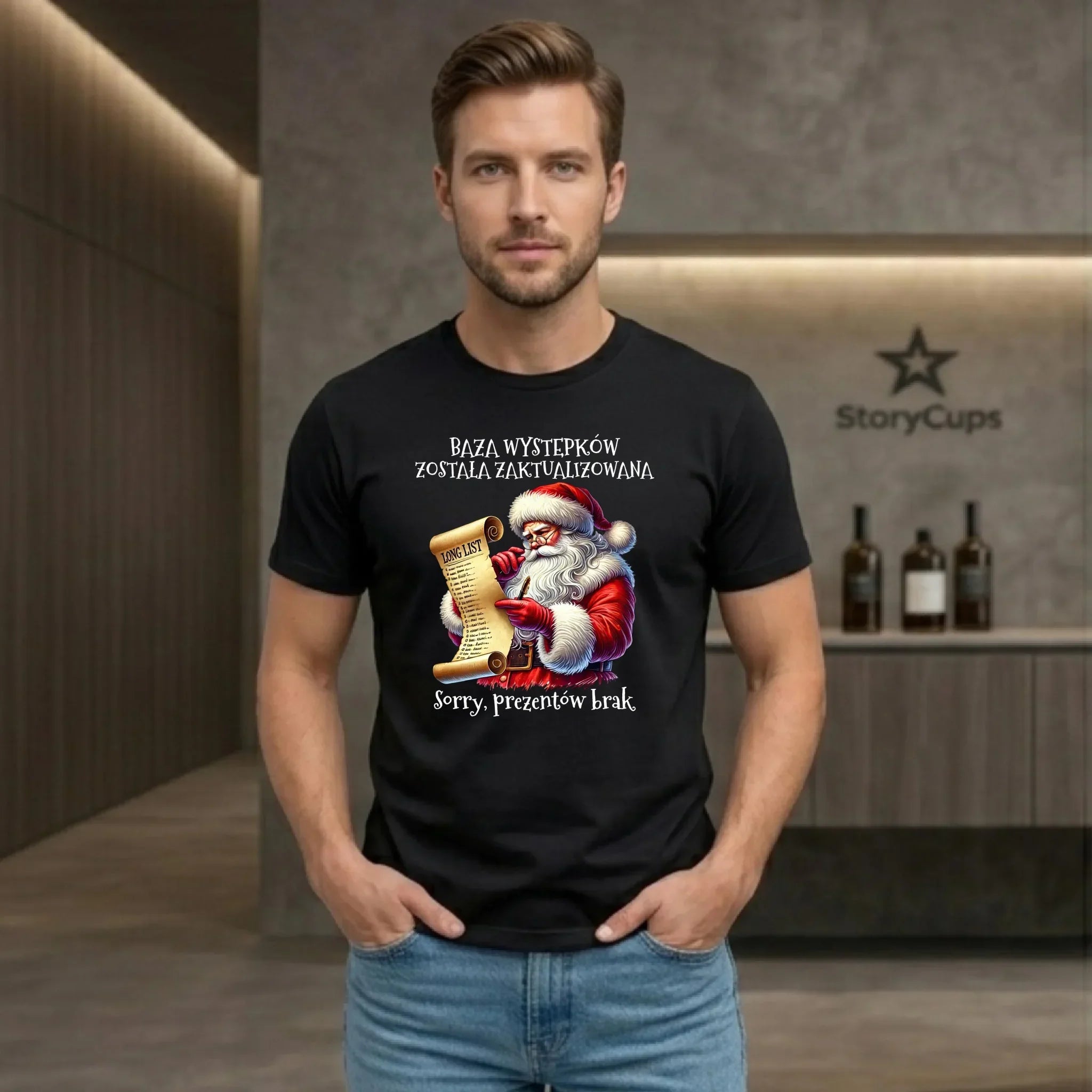 Koszulka męska świąteczna z Mikołajem - Prezentów brak BN07 - StoryCups.pl