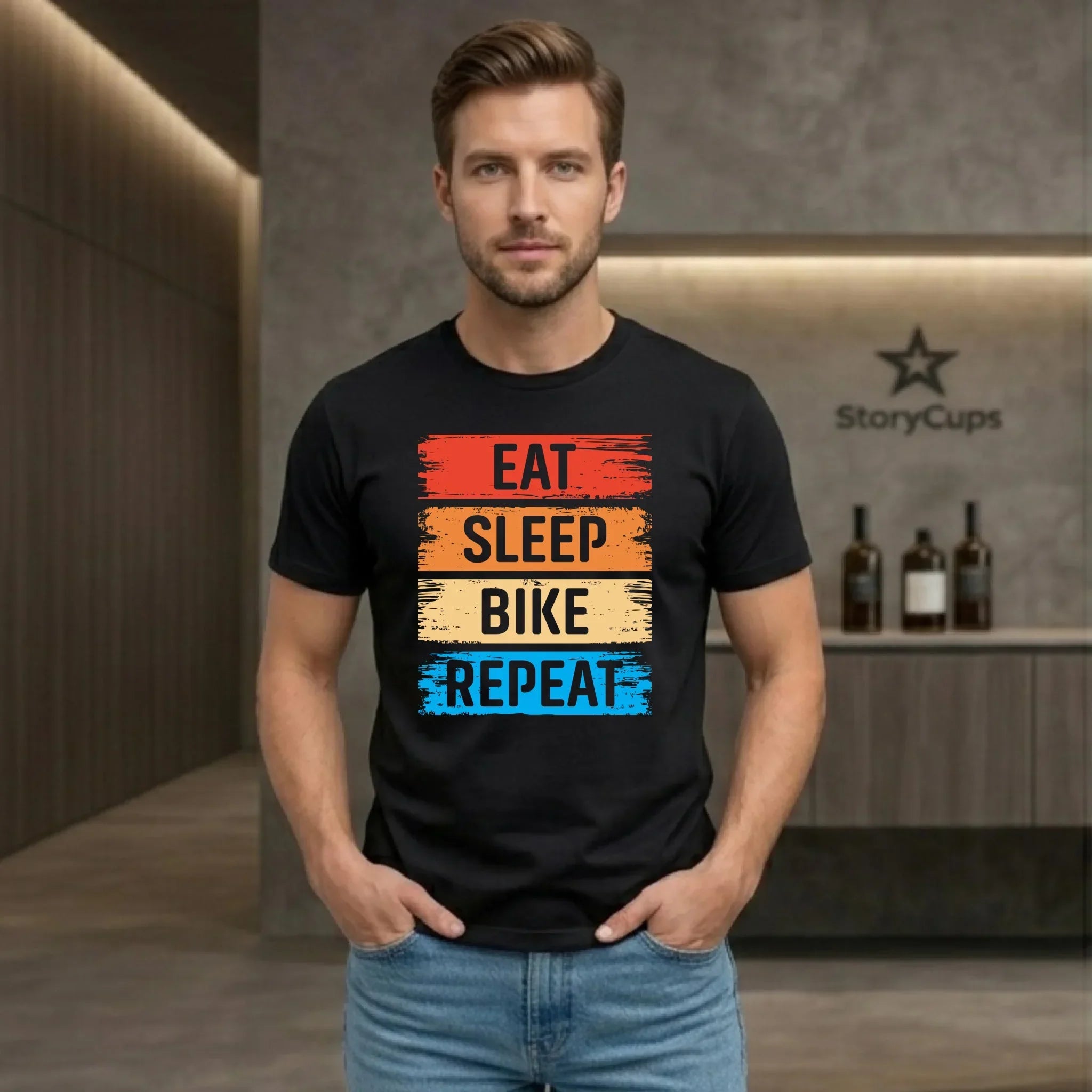 Koszulka męska na rower - Eat sleep bike repeat HR03 - StoryCups.pl