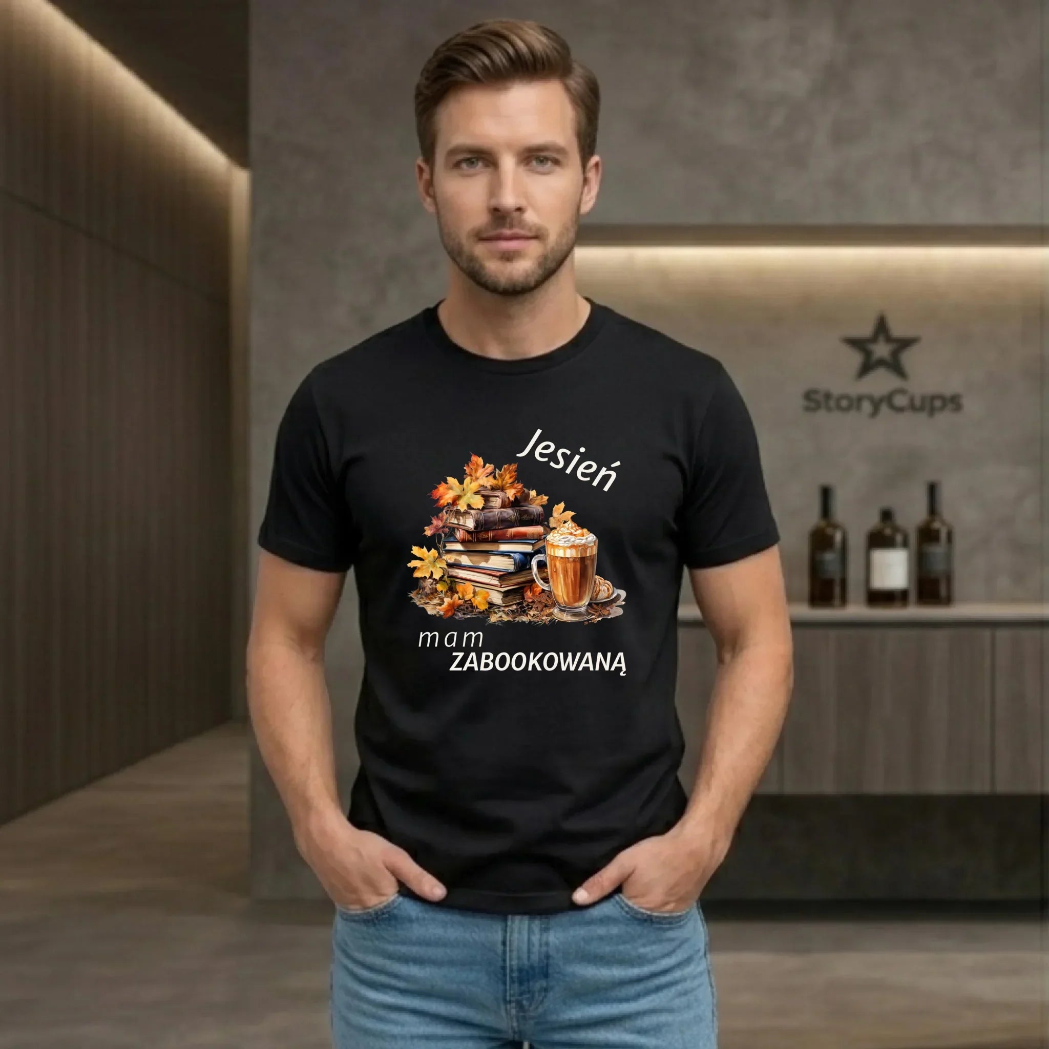 Koszulka męska jesienna - Jesień mam zabookowaną JS28 - StoryCups.pl