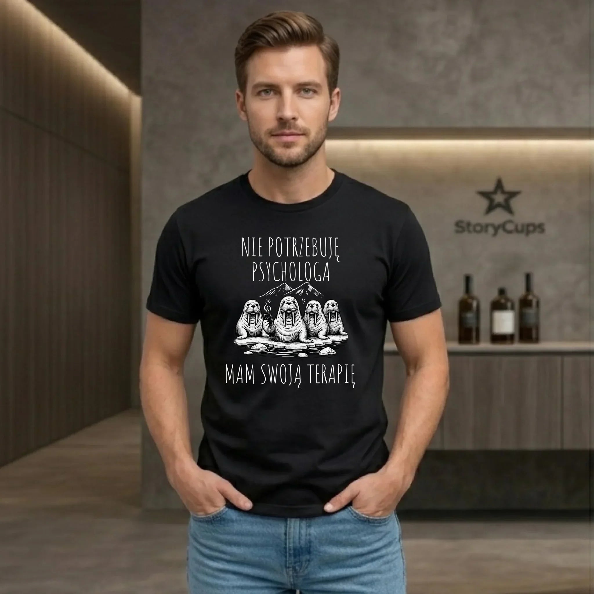 Koszulka męska - prezent dla morsa - Nie potrzebuję psychologa HM14 - StoryCups.pl