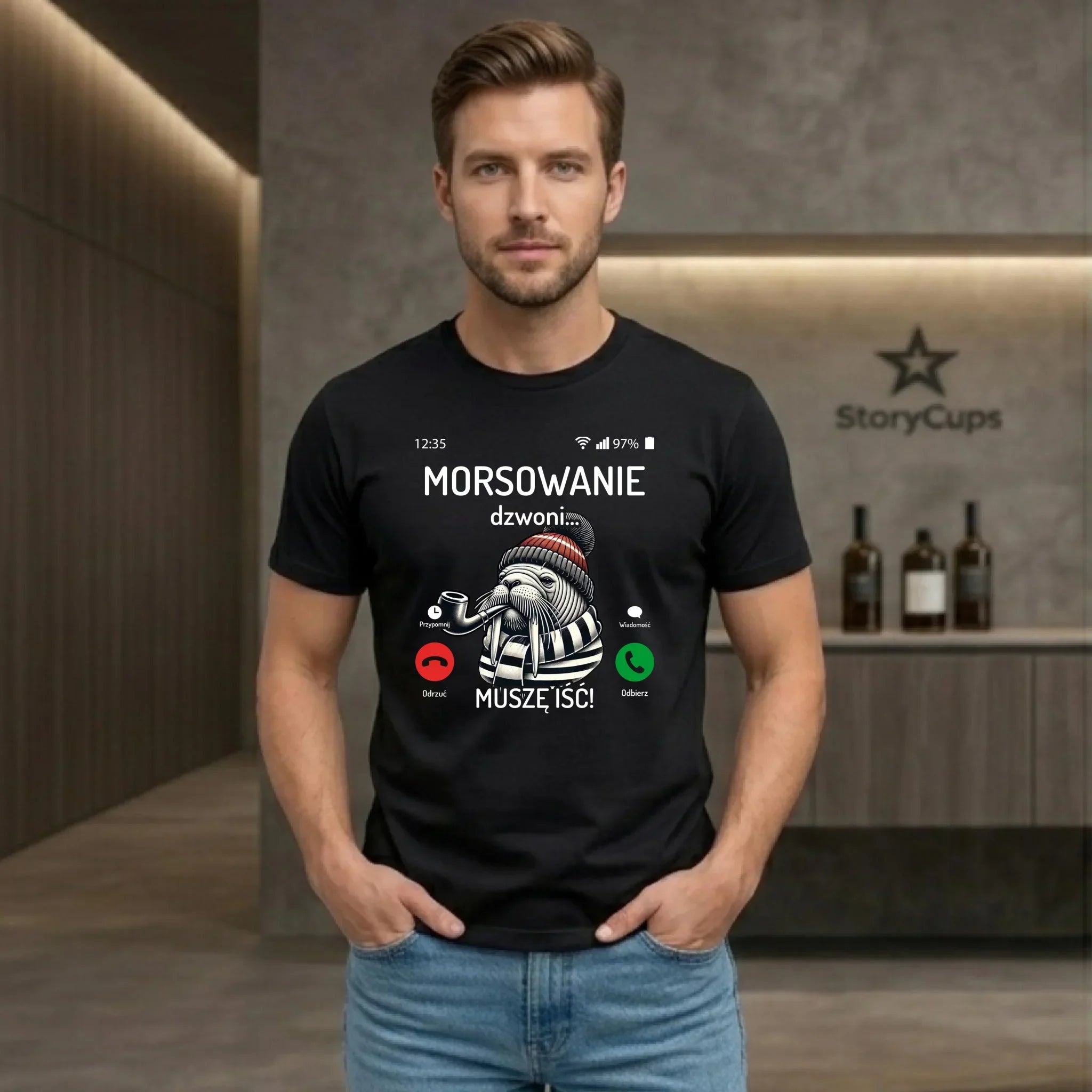 Koszulka męska - prezent dla morsa - Morsowanie dzwoni muszę iść - Mors HM19 - StoryCups.pl