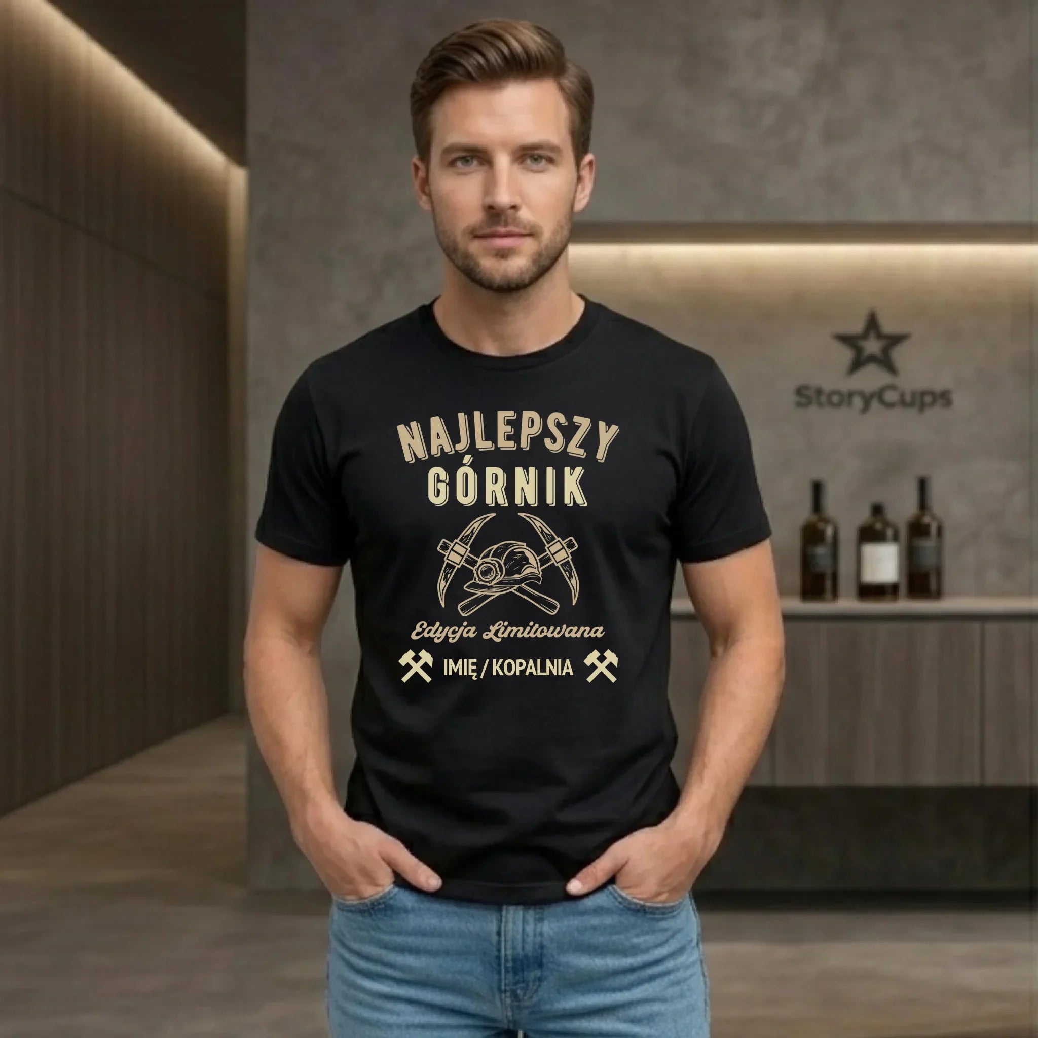 Koszulka męska - prezent dla górnika - Najlepszy górnik - personalizowana G27 - StoryCups.pl