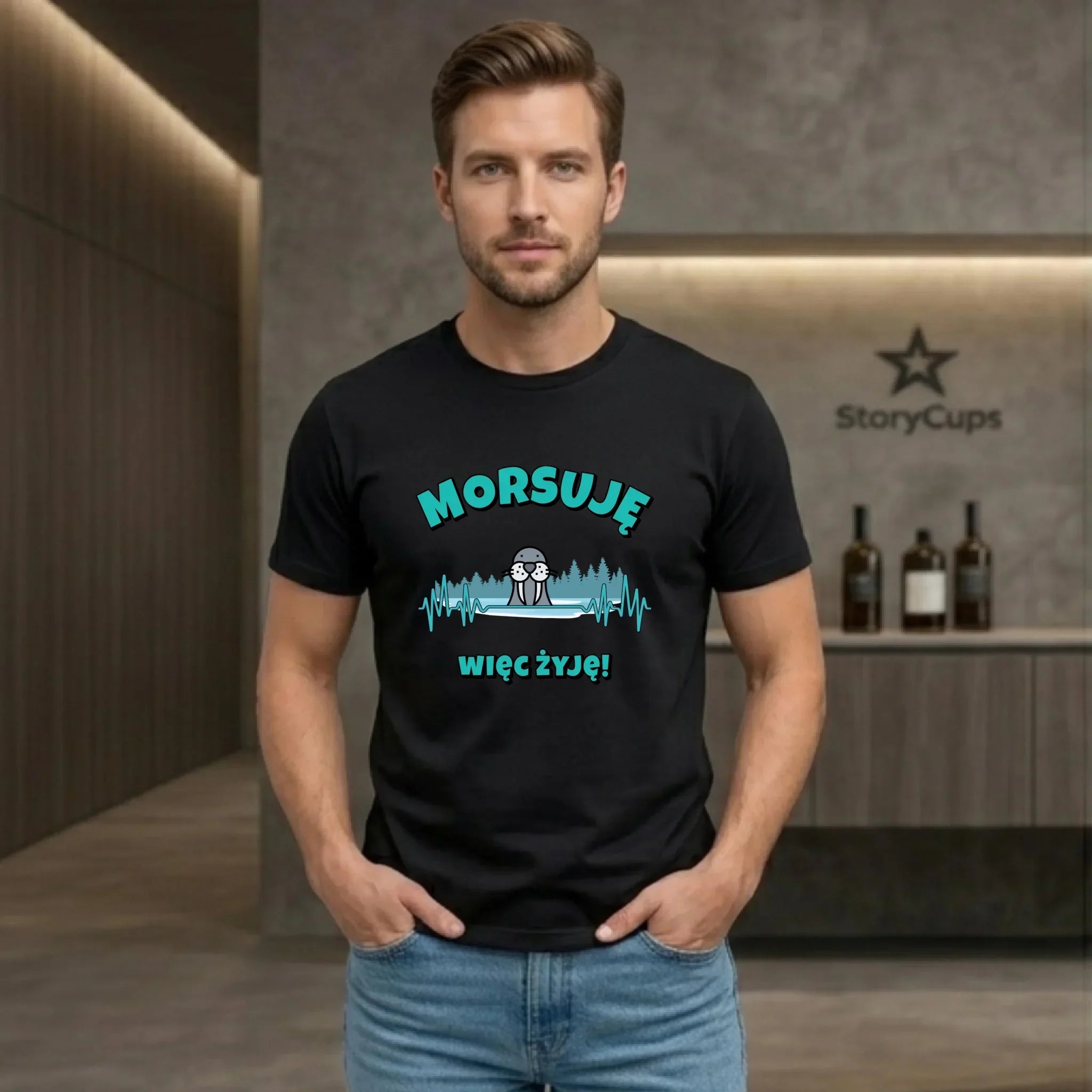 Koszulka męska - prezent dla morsa - Morsuję więc żyję - Mors HM02 - StoryCups.pl