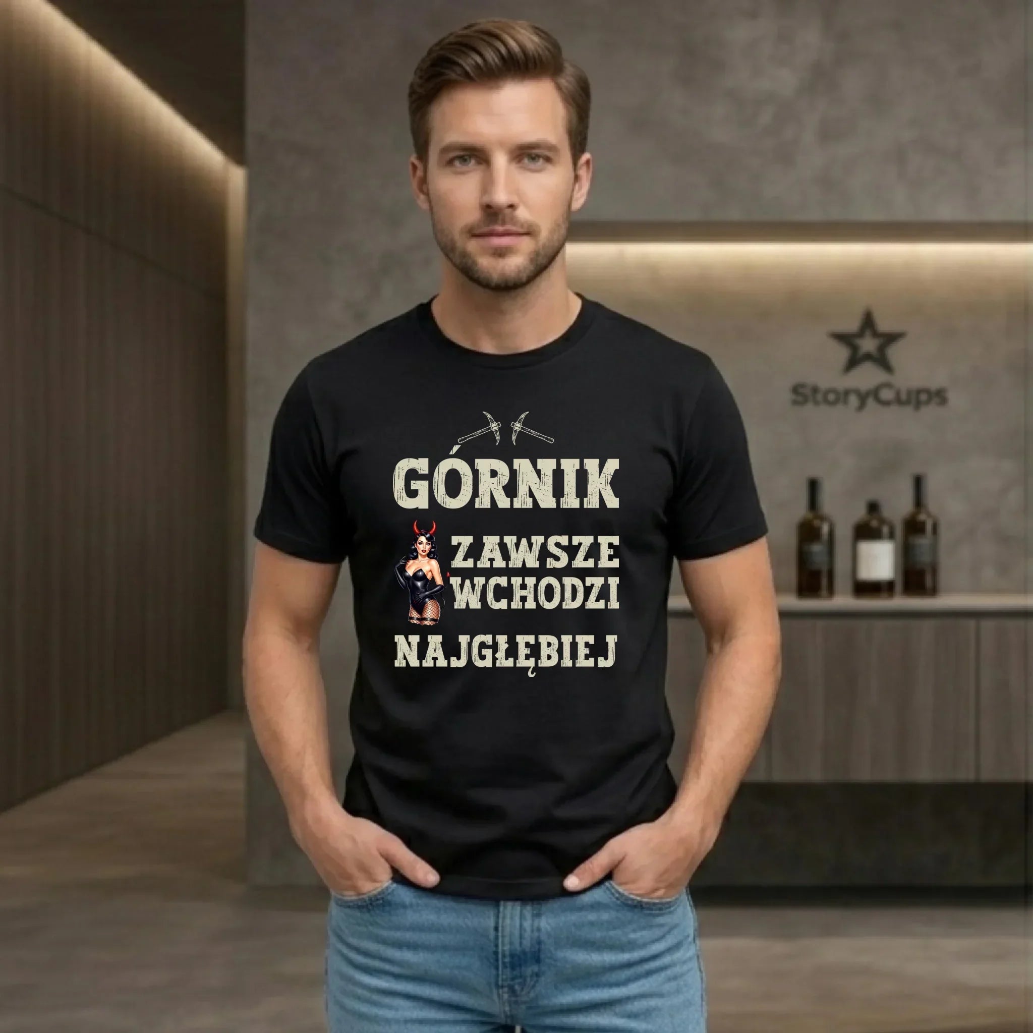 Koszulka męska - prezent dla górnika - Górnik zawsze wchodzi najgłębiej G22 - StoryCups.pl
